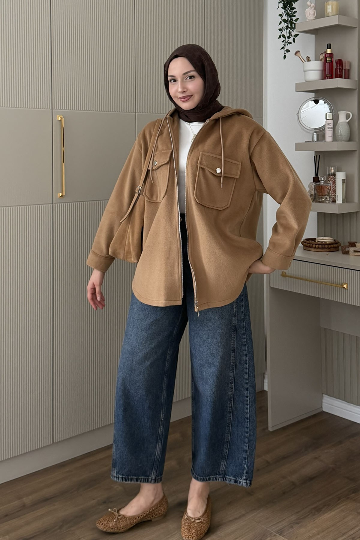 Kapüşonlu Kaşe Sweatshirt-TOPRAK