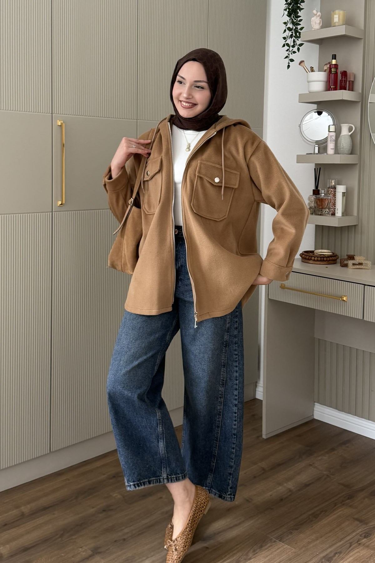 Kapüşonlu Kaşe Sweatshirt-TOPRAK