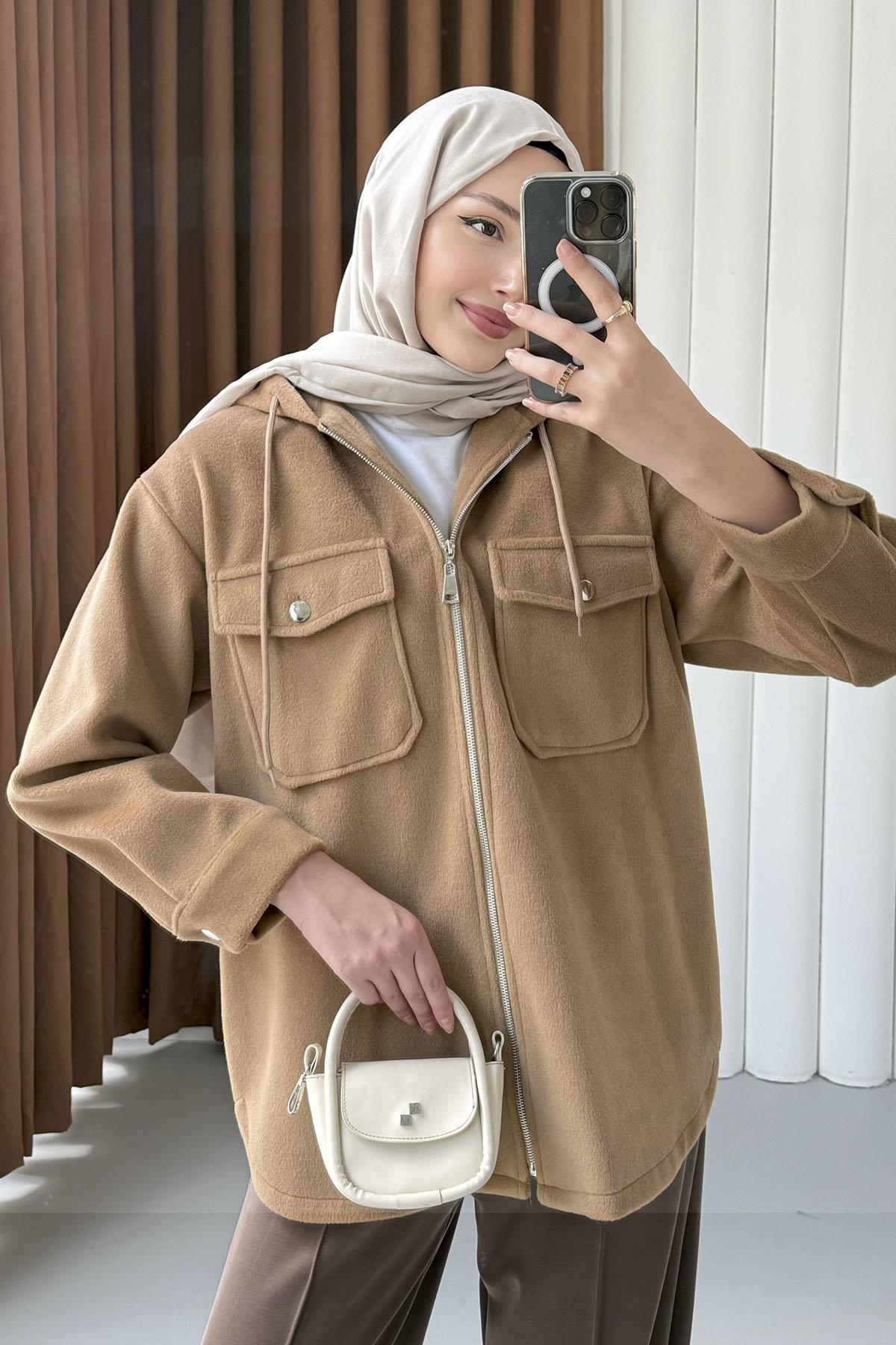 Kapüşonlu Kaşe Sweatshirt-TOPRAK