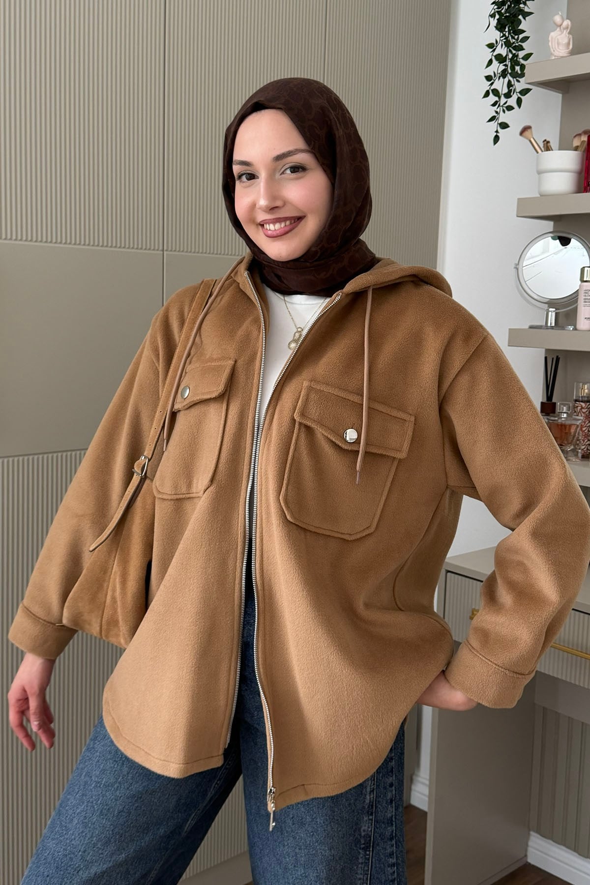 Kapüşonlu Kaşe Sweatshirt-TOPRAK