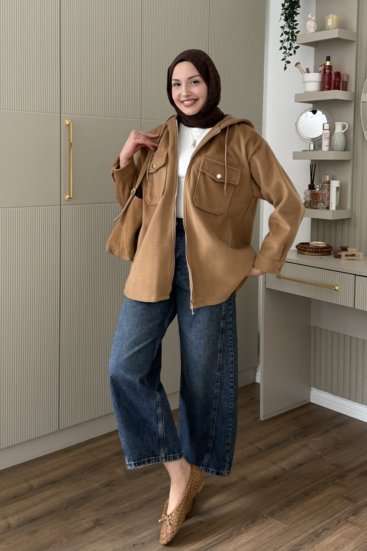 Kapüşonlu Kaşe Sweatshirt-TOPRAK