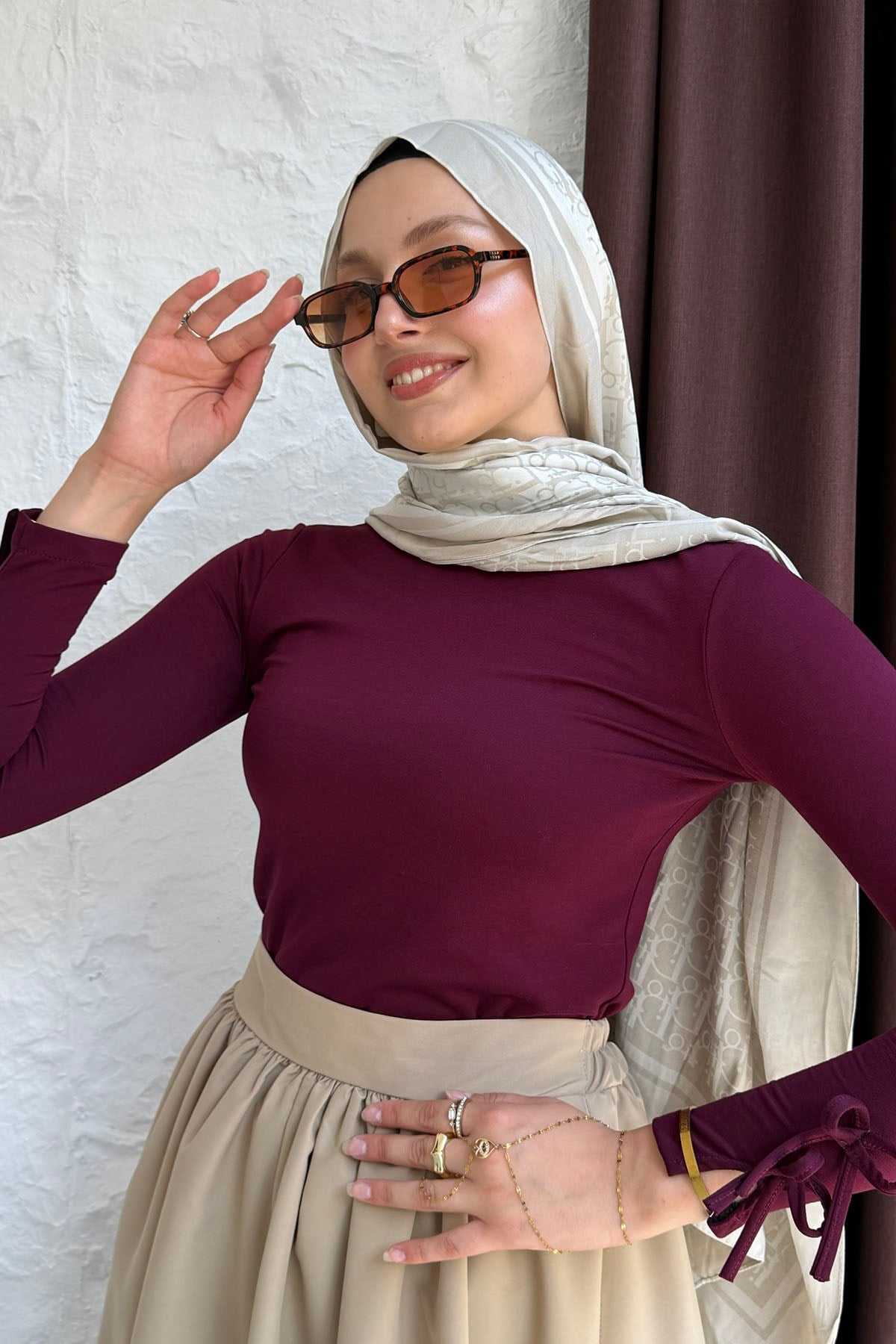 Kol Fiyonk Süs Detaylı Şık Bluz-BORDO