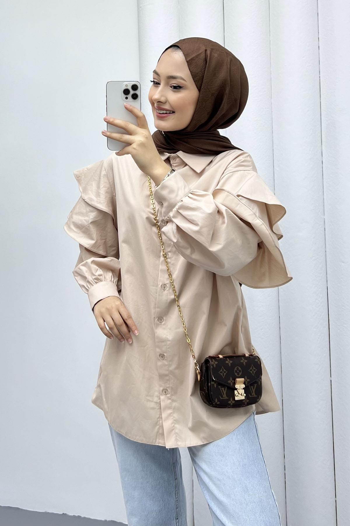 Kolları Kat Kat Detay Gömlek-TAŞ