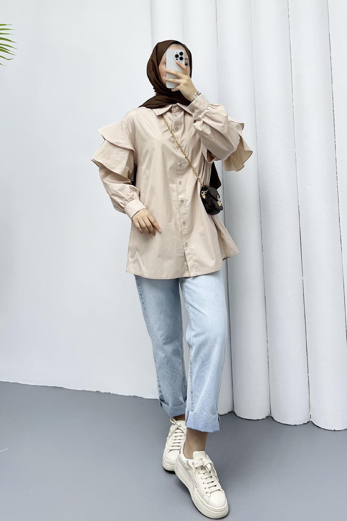 Kolları Kat Kat Detay Gömlek-TAŞ