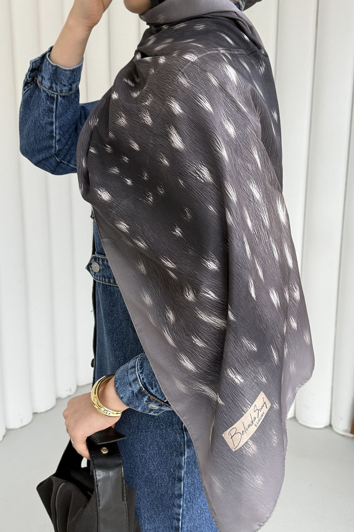 Leopar Desenli Pamuklu Şal-FÜME