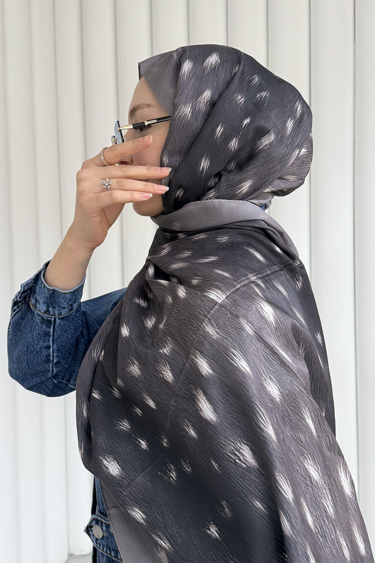 Leopar Desenli Pamuklu Şal-FÜME