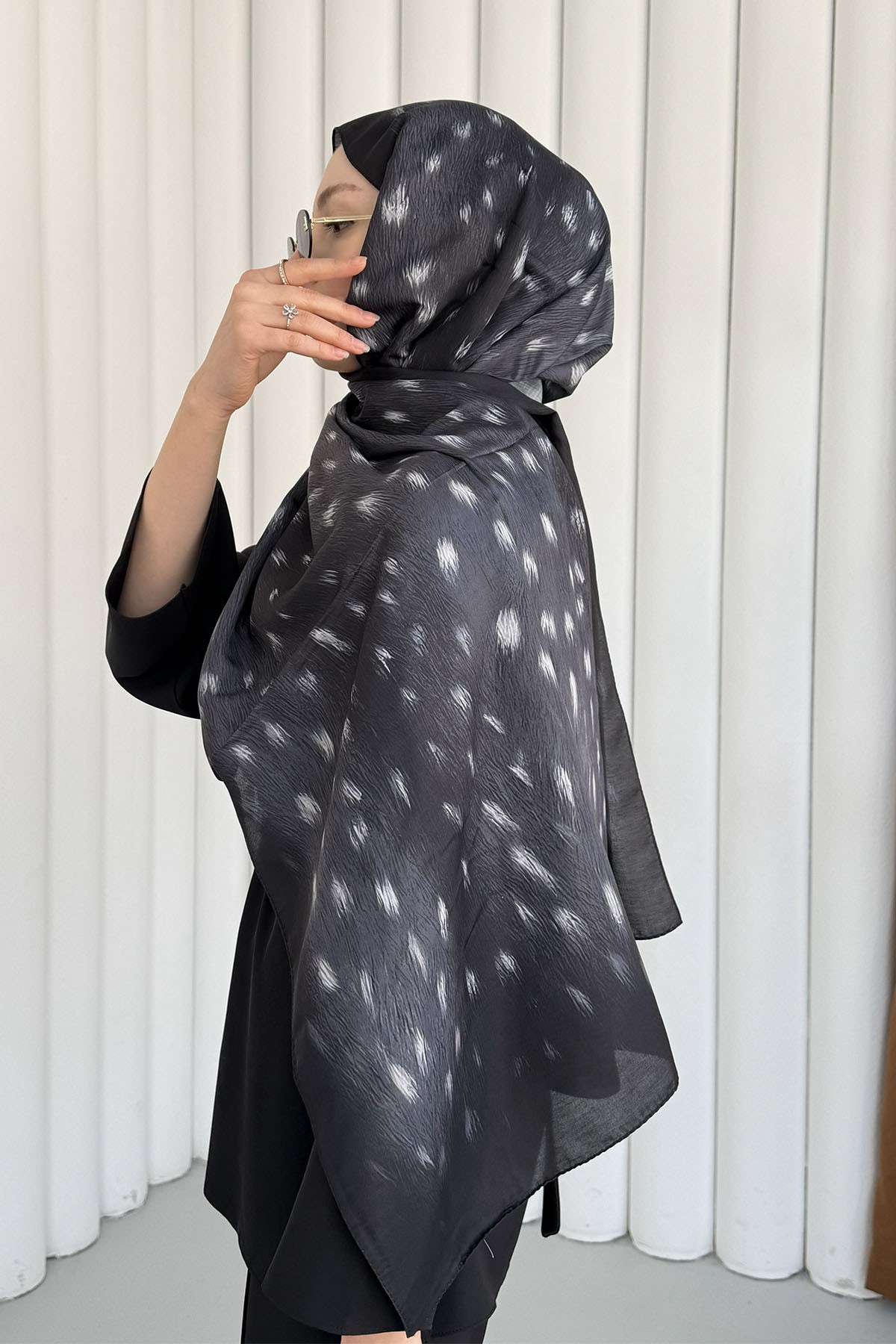 Leopar Desenli Pamuklu Şal-SİYAH