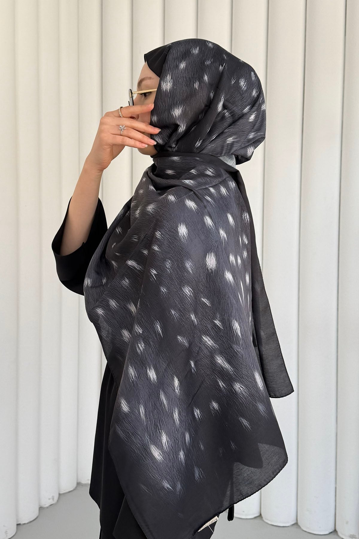 Leopar Desenli Pamuklu Şal-SİYAH