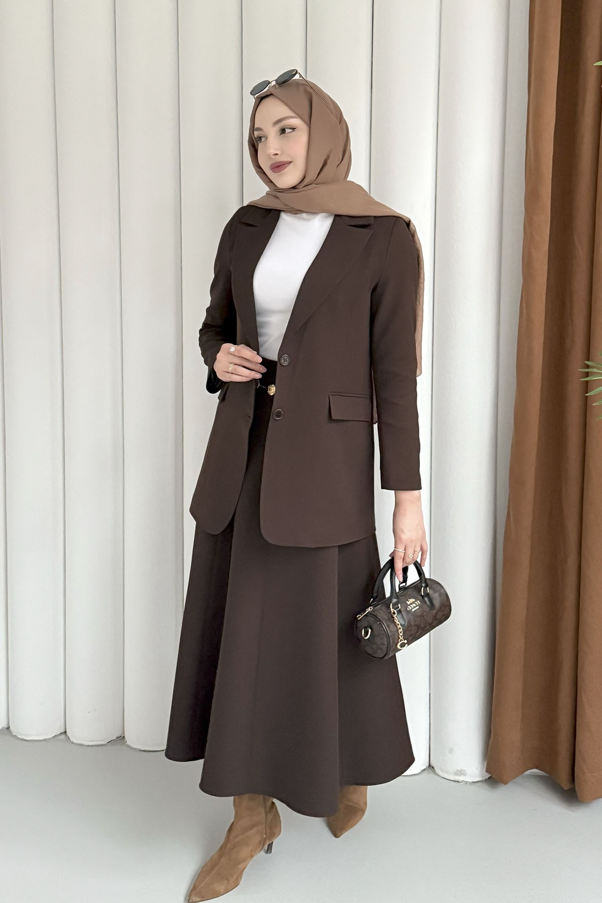 Mono Yaka 2 Düğme Cep Kapaklı Ceket-KAHVERENGİ