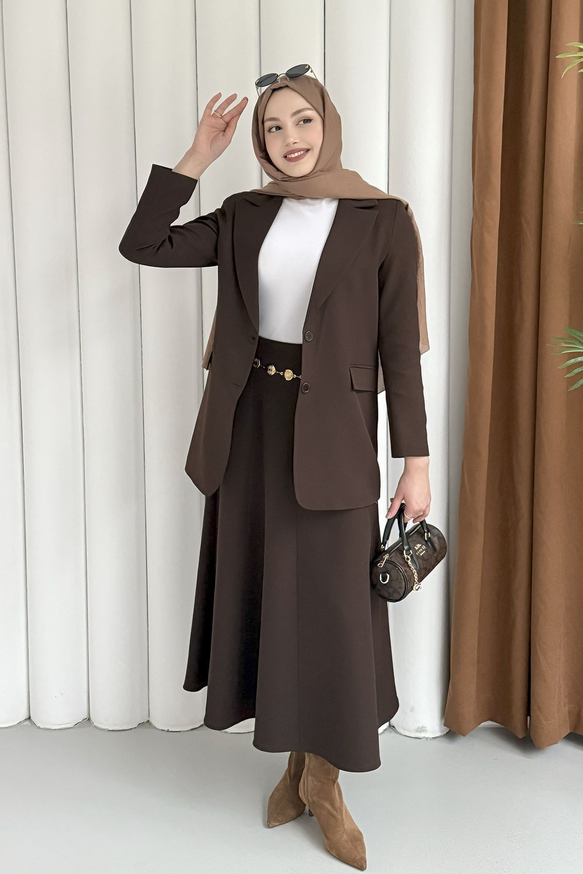 Mono Yaka 2 Düğme Cep Kapaklı Ceket-KAHVERENGİ