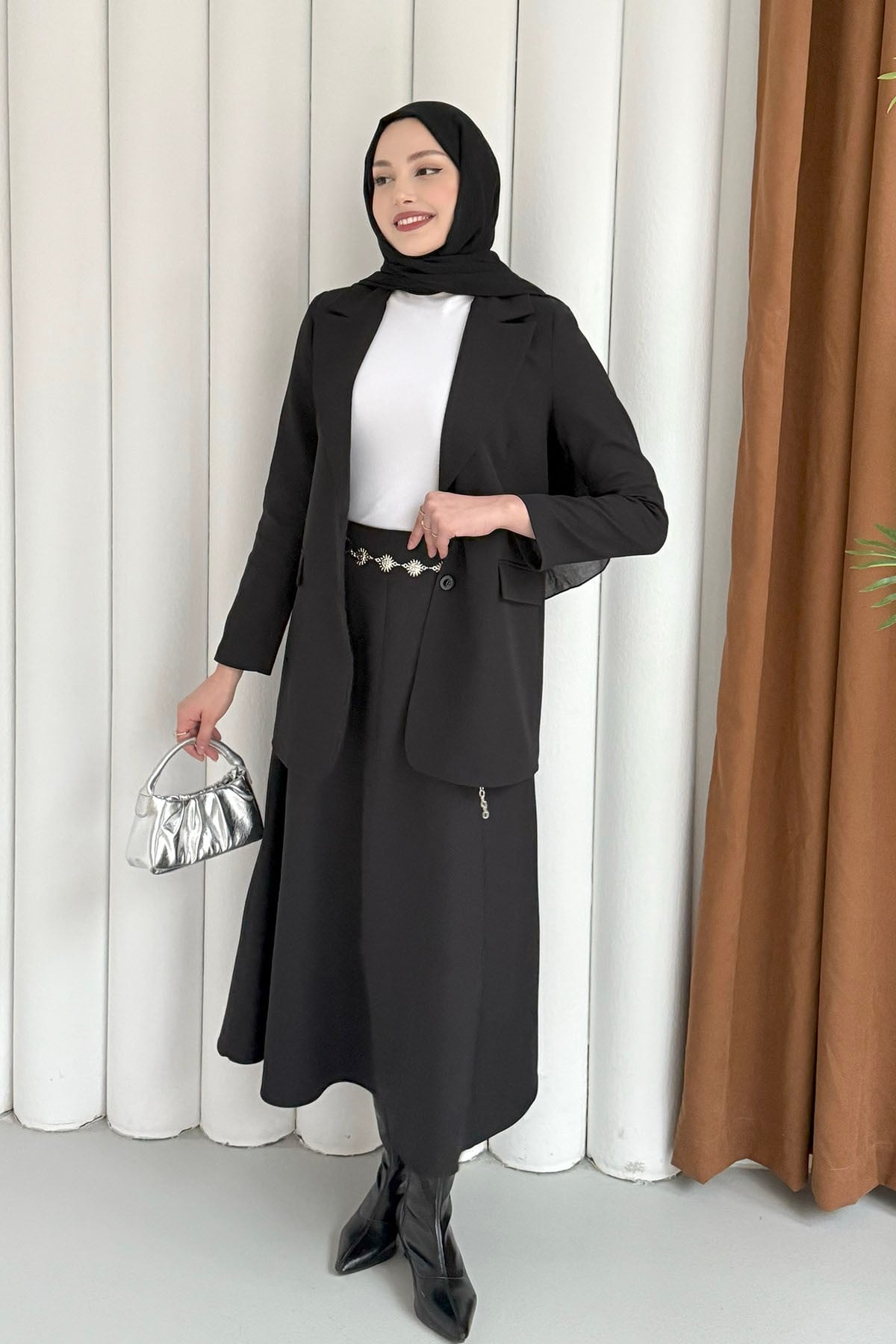 Mono Yaka 2 Düğme Cep Kapaklı Ceket-SİYAH