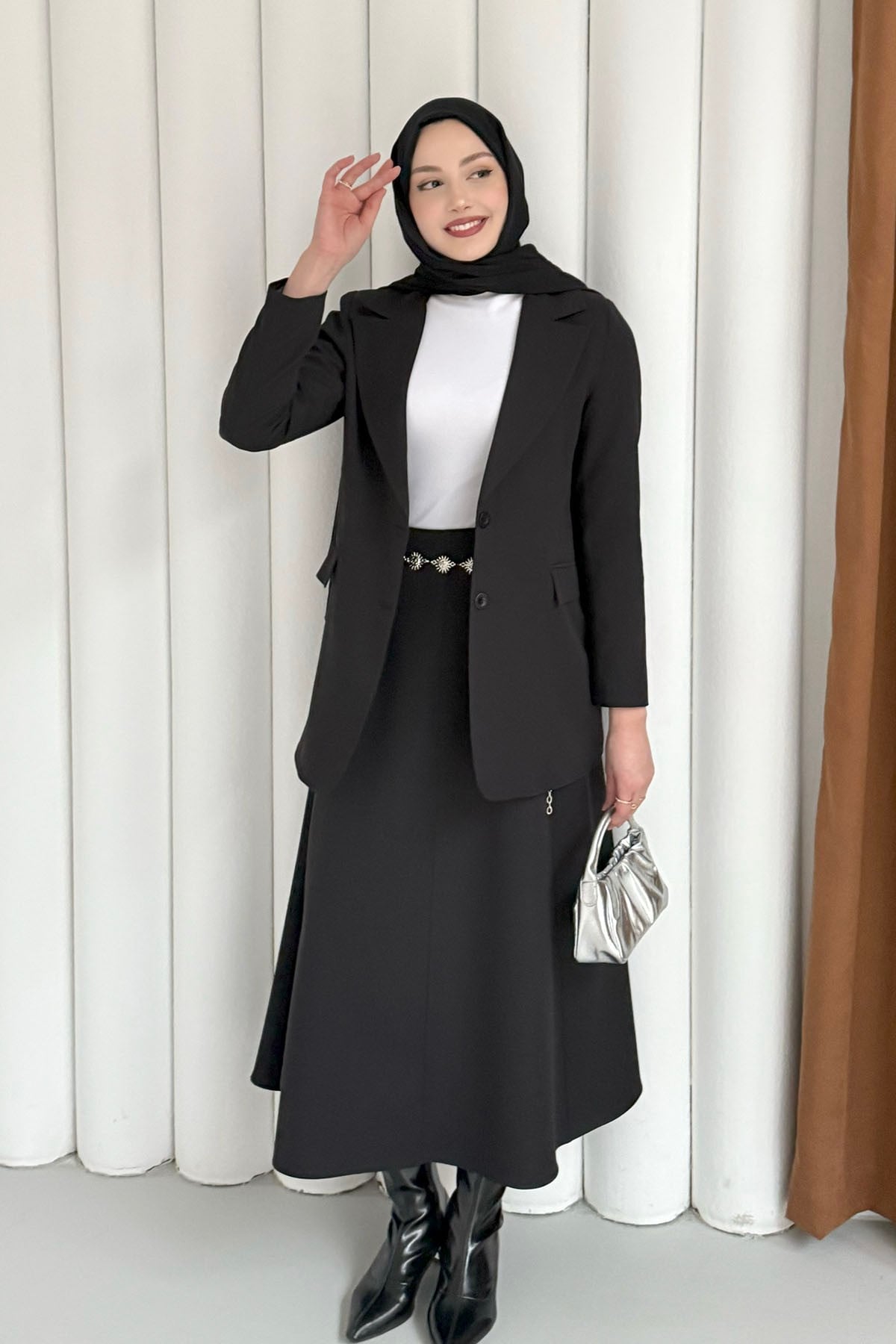 Mono Yaka 2 Düğme Cep Kapaklı Ceket-SİYAH