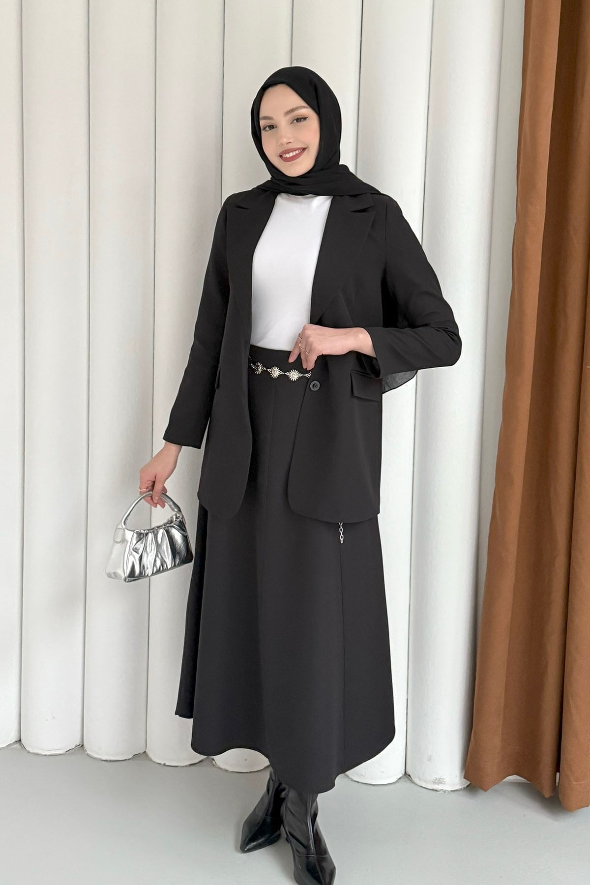 Mono Yaka 2 Düğme Cep Kapaklı Ceket-SİYAH