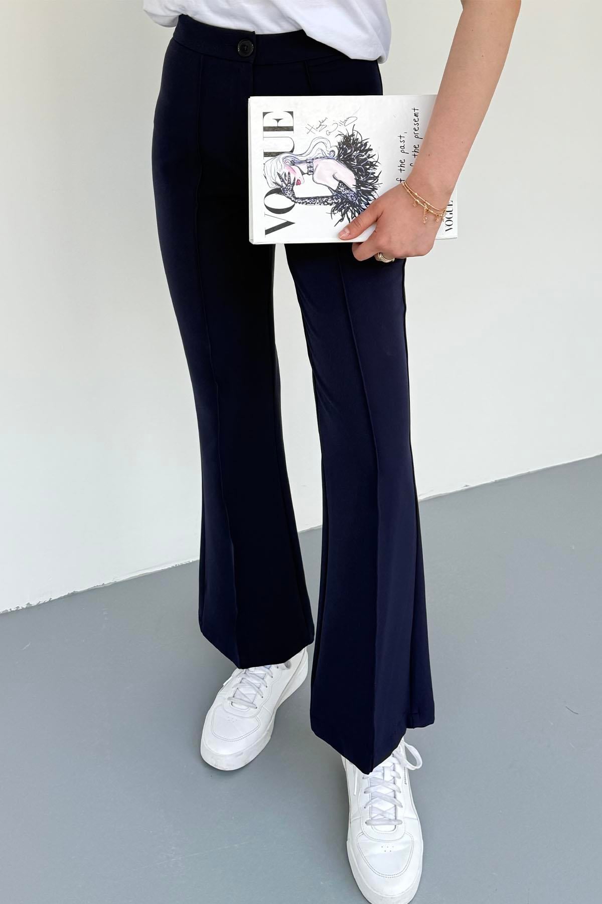 Nervür Dikişli İspanyol Pantolon-LACİVERT