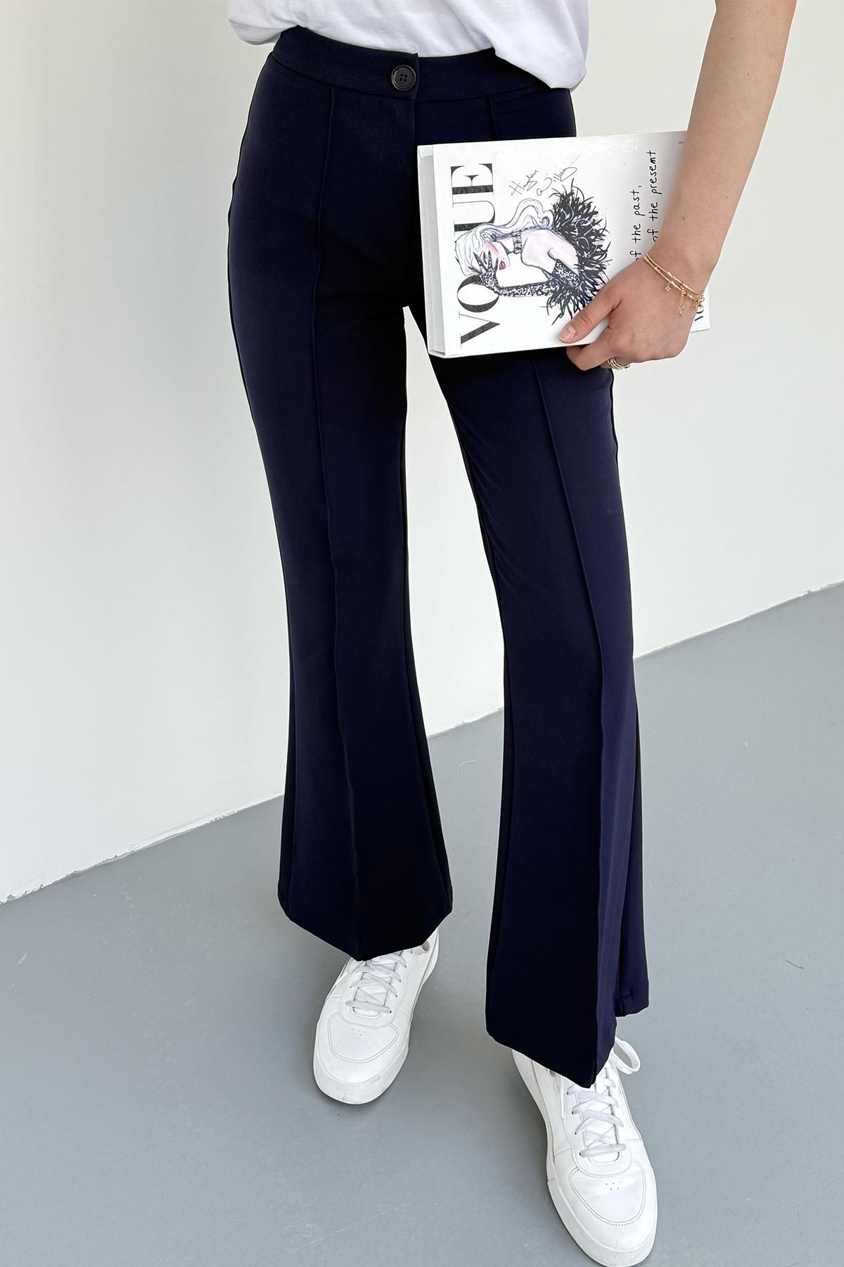 Nervür Dikişli İspanyol Pantolon-LACİVERT