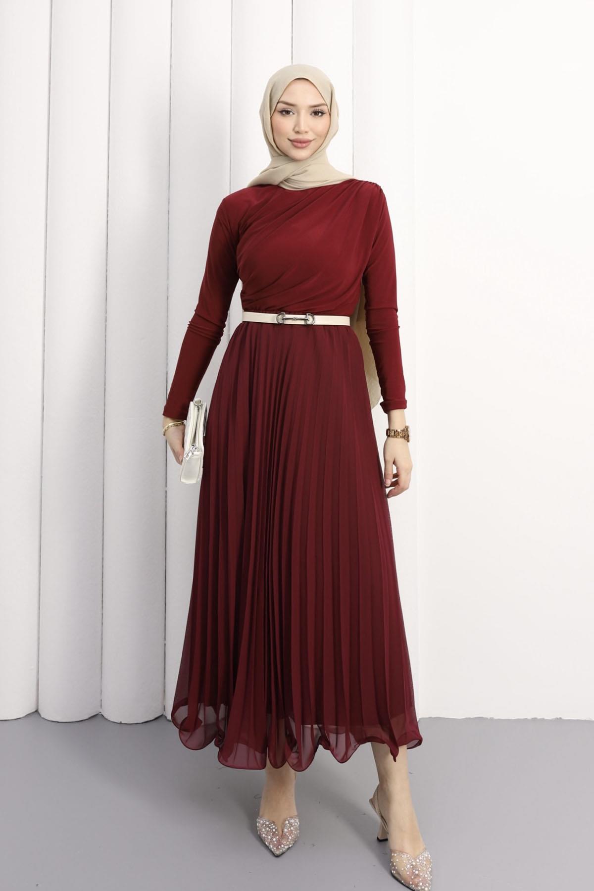 Omuz Pile Detay Sandy Bluz-BORDO