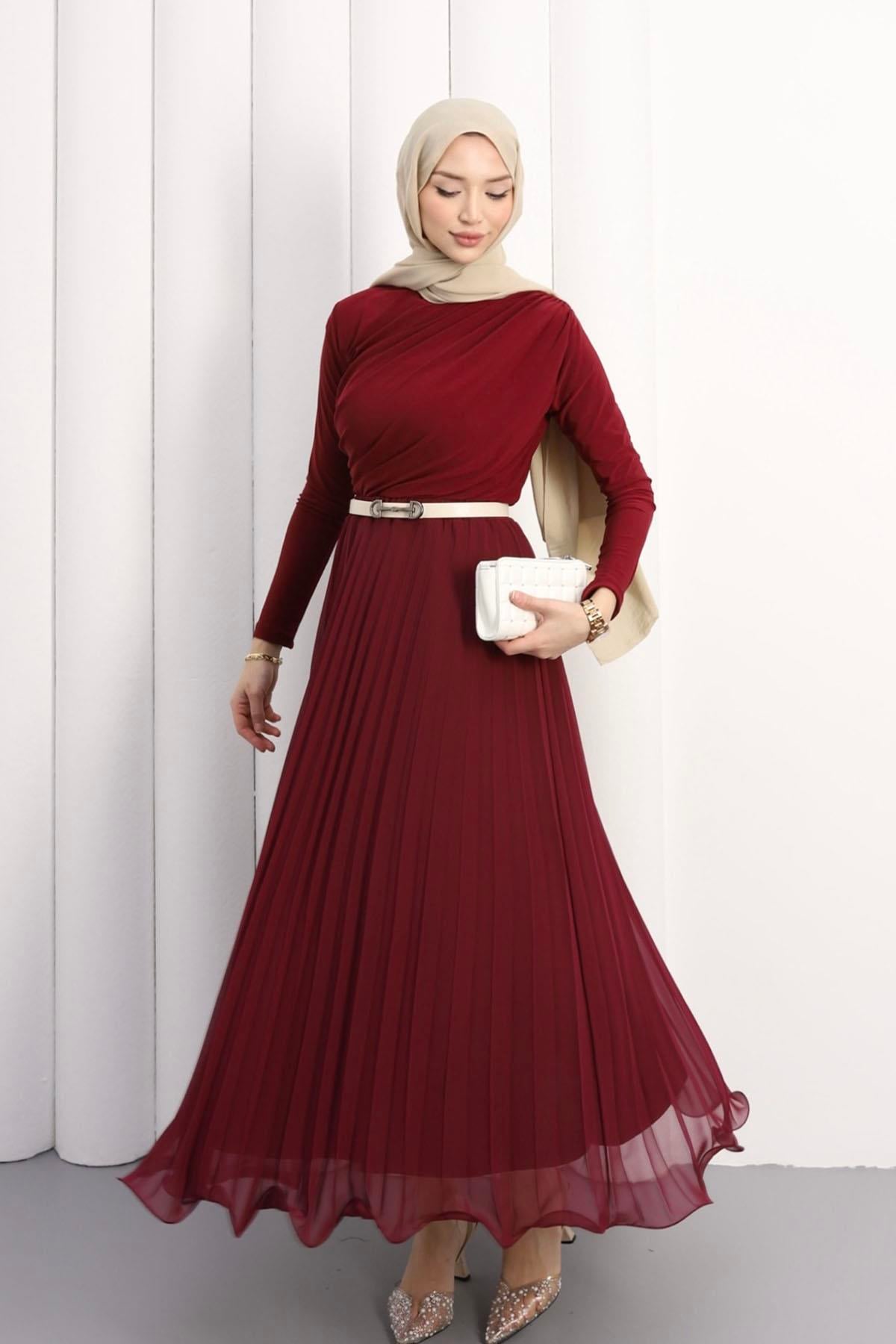 Omuz Pile Detay Sandy Bluz-BORDO