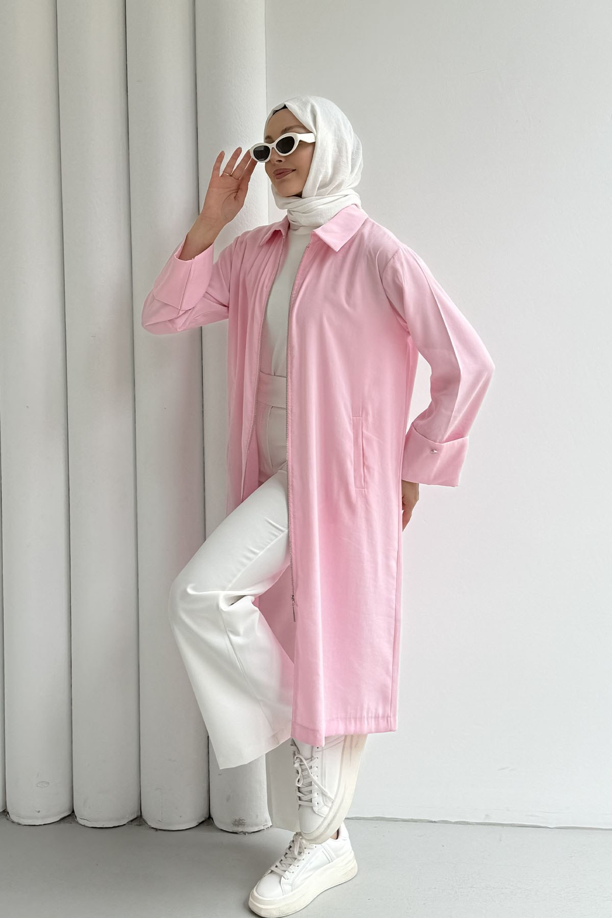Önü Fermuarlı Nefes Alan Tensel Kumaş Kap-PEMBE