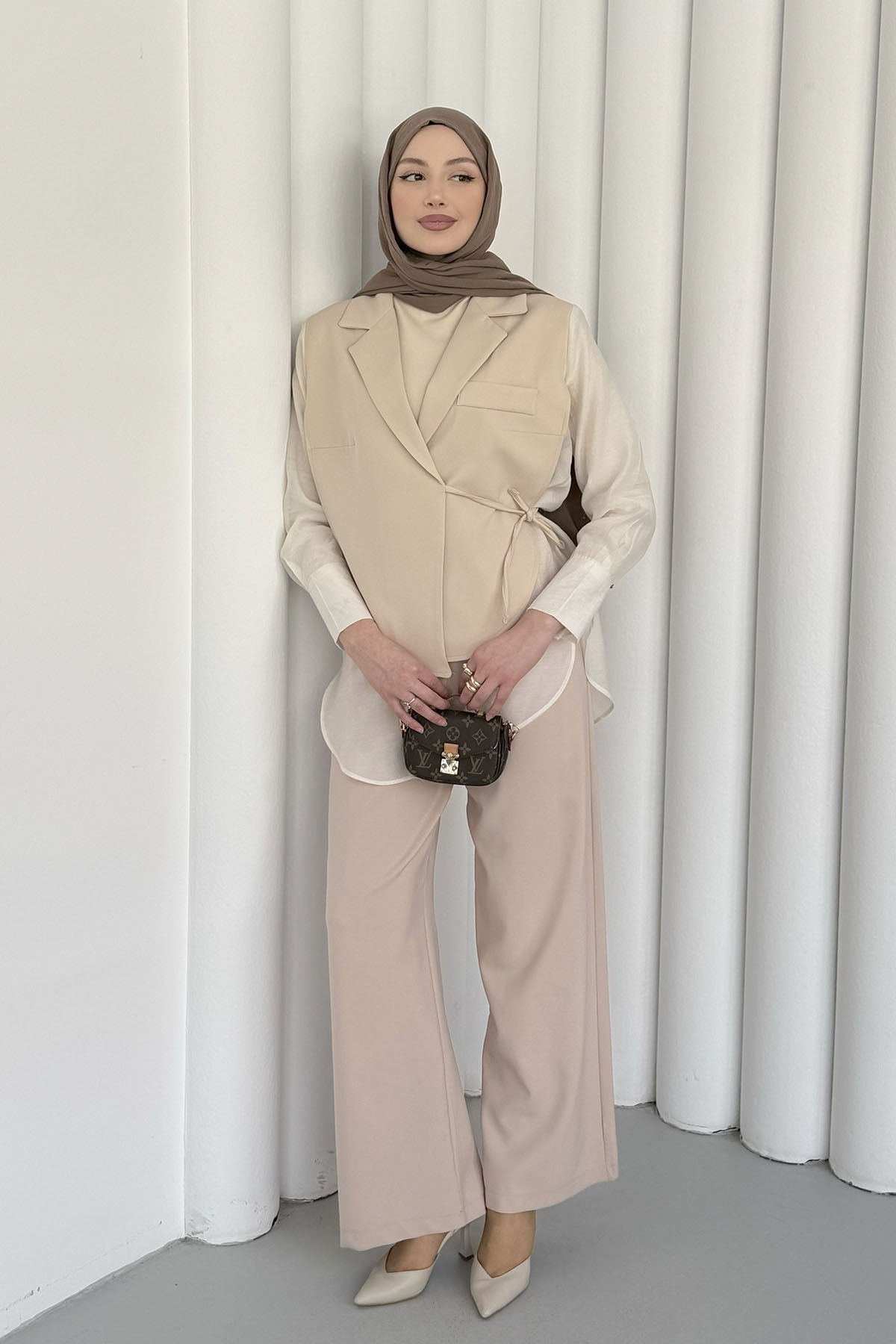 Oversize Şifon & Tül Detaylı Pamuklu Ceket-TAŞ