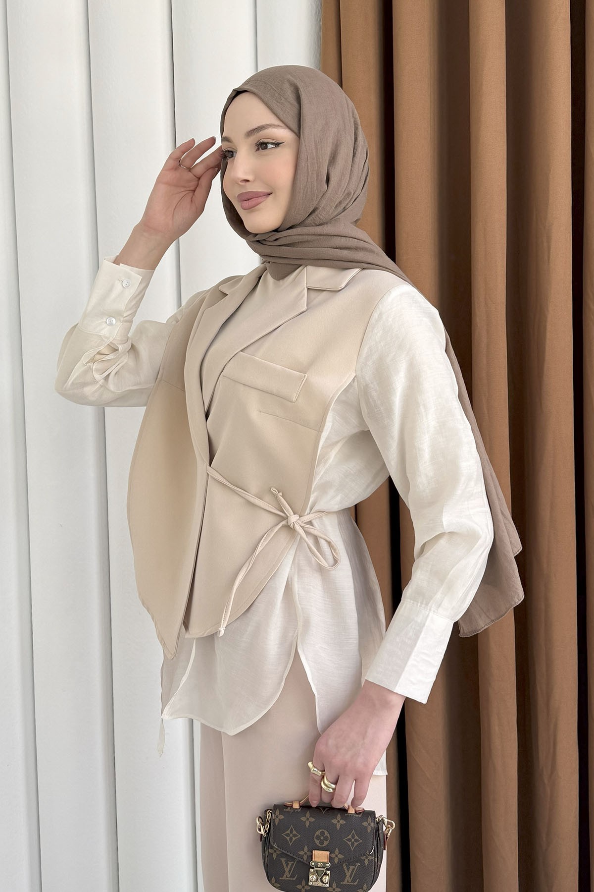 Oversize Şifon & Tül Detaylı Pamuklu Ceket-TAŞ