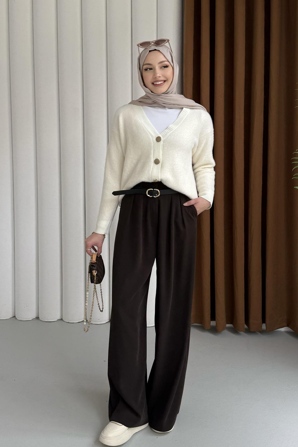 Oversize V Yaka Yumoş Hırka-EKRU