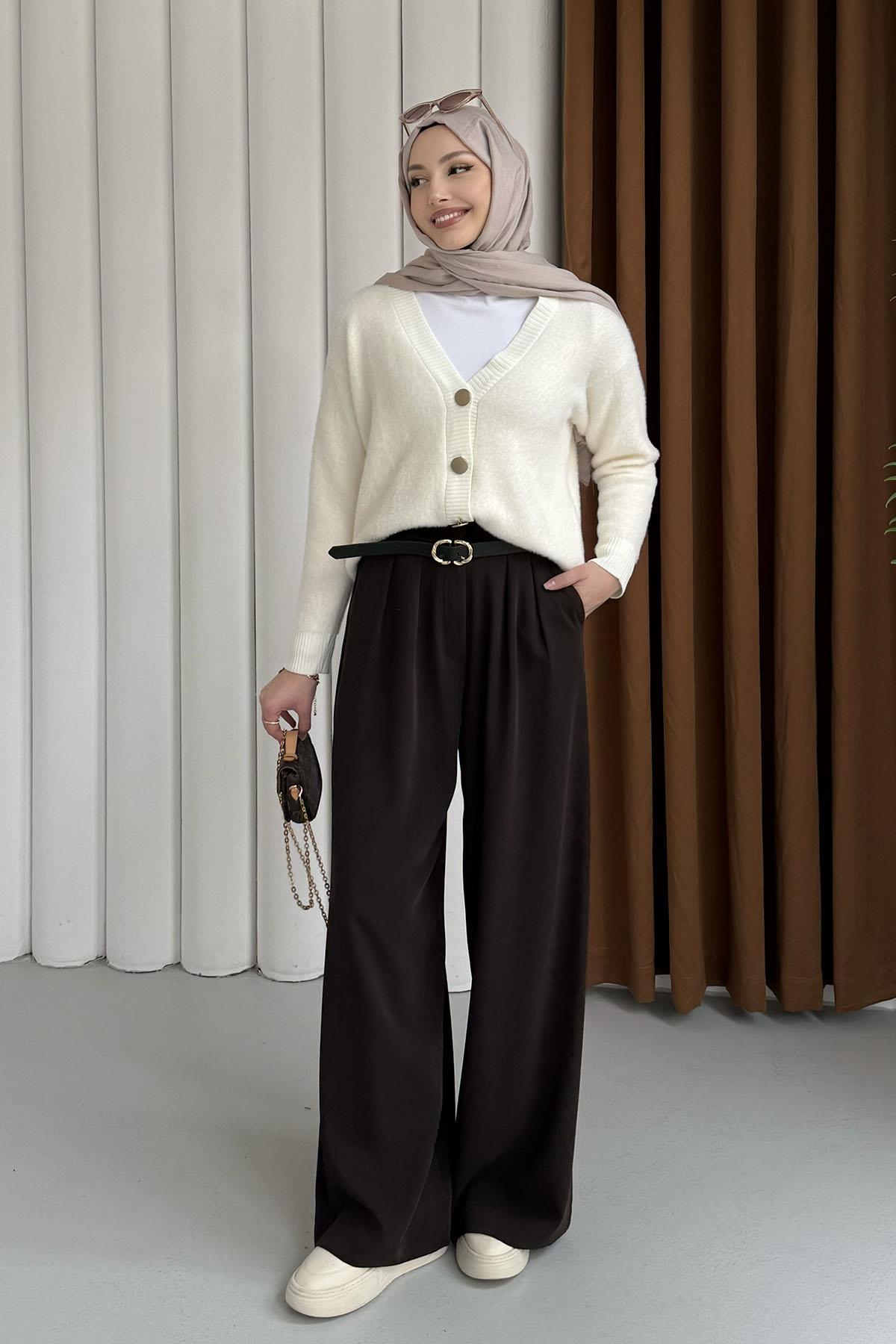 Oversize V Yaka Yumoş Hırka-EKRU