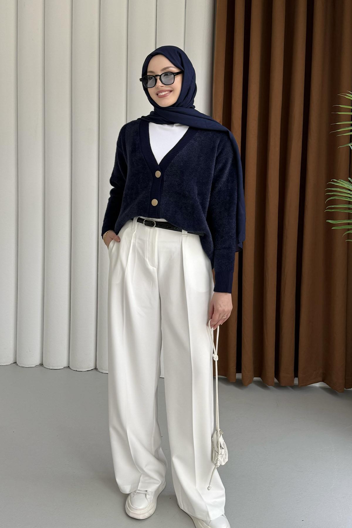 Oversize V Yaka Yumoş Hırka-LACİVERT