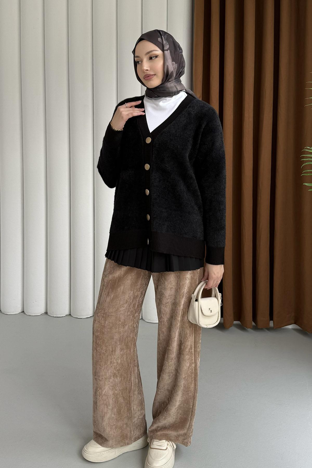 Oversize V Yaka Yumoş Hırka-SİYAH