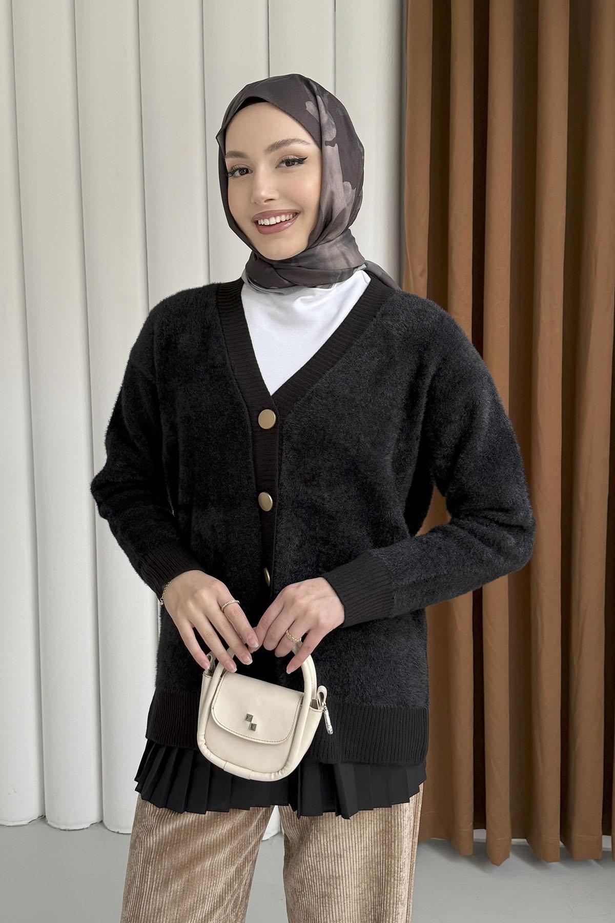 Oversize V Yaka Yumoş Hırka-SİYAH