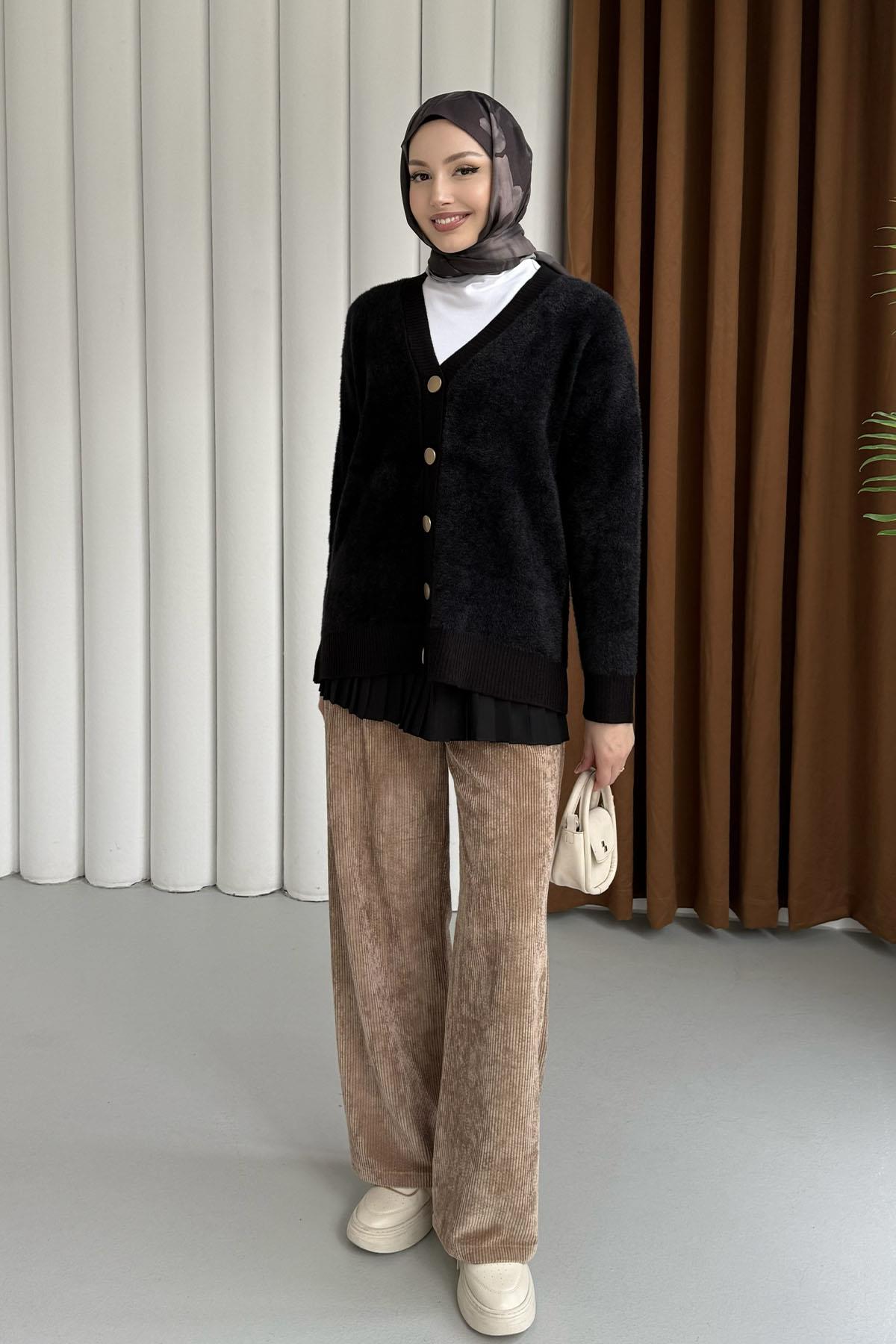 Oversize V Yaka Yumoş Hırka-SİYAH