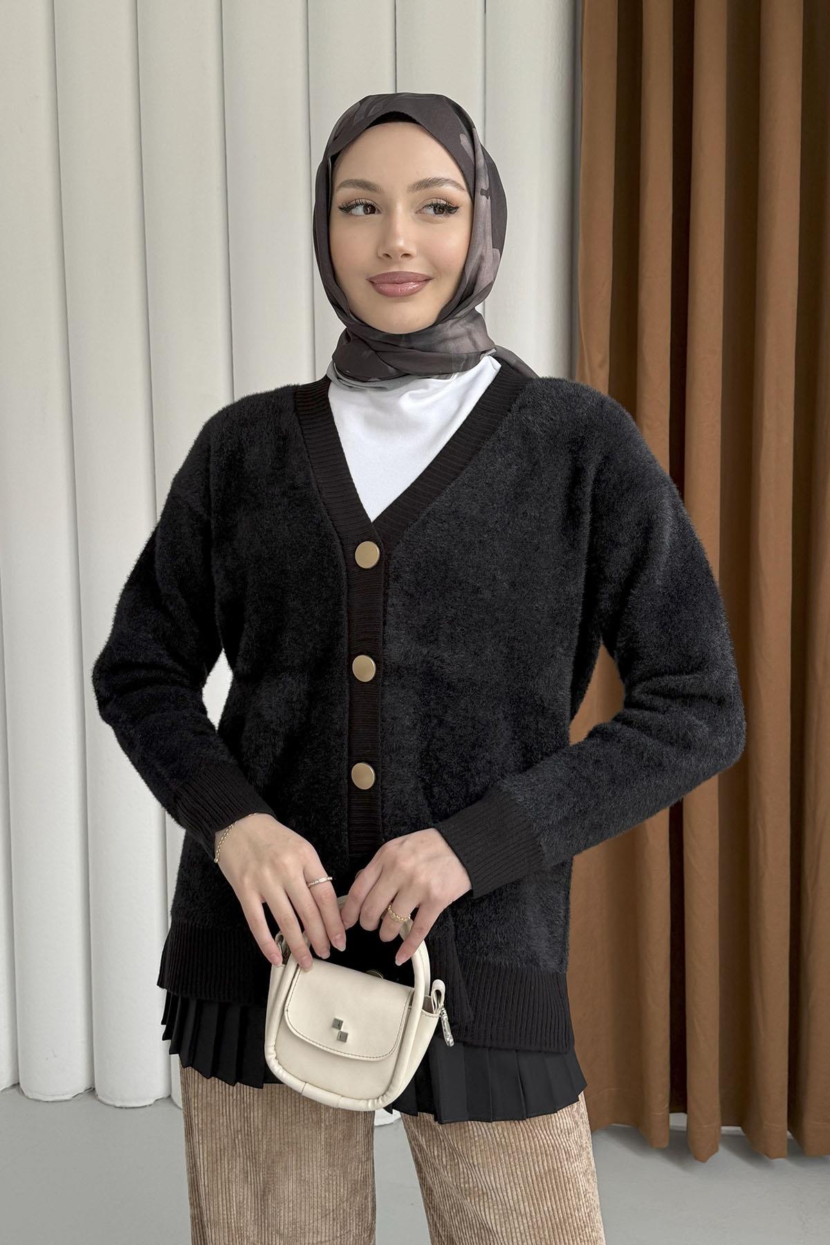 Oversize V Yaka Yumoş Hırka-SİYAH