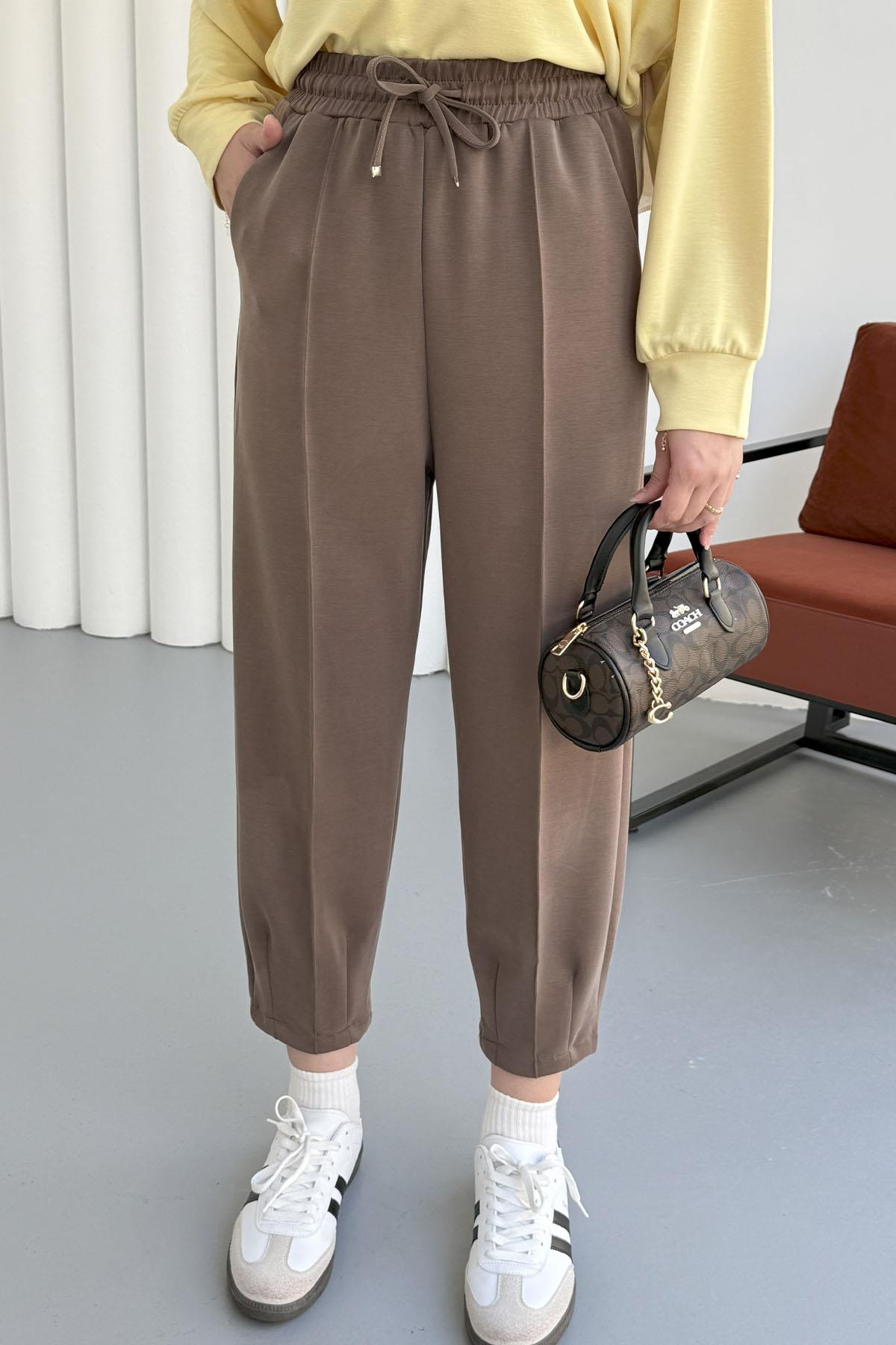 Paçası Dikişli Oysho Kumaş Pantolon-KAHVERENGİ