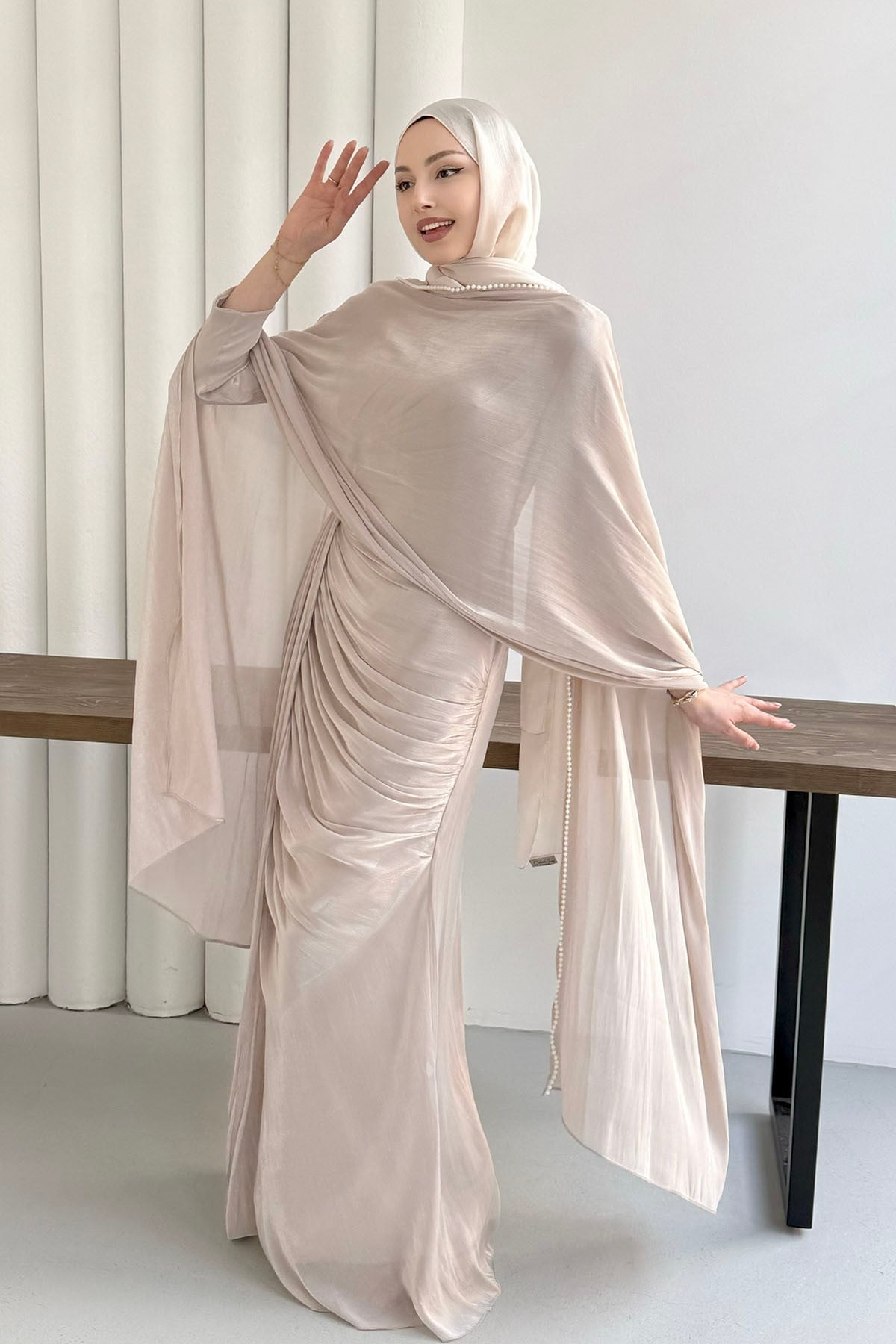 Royal İnci Fular & Şal Detaylı Tesettür Abiye-TAŞ