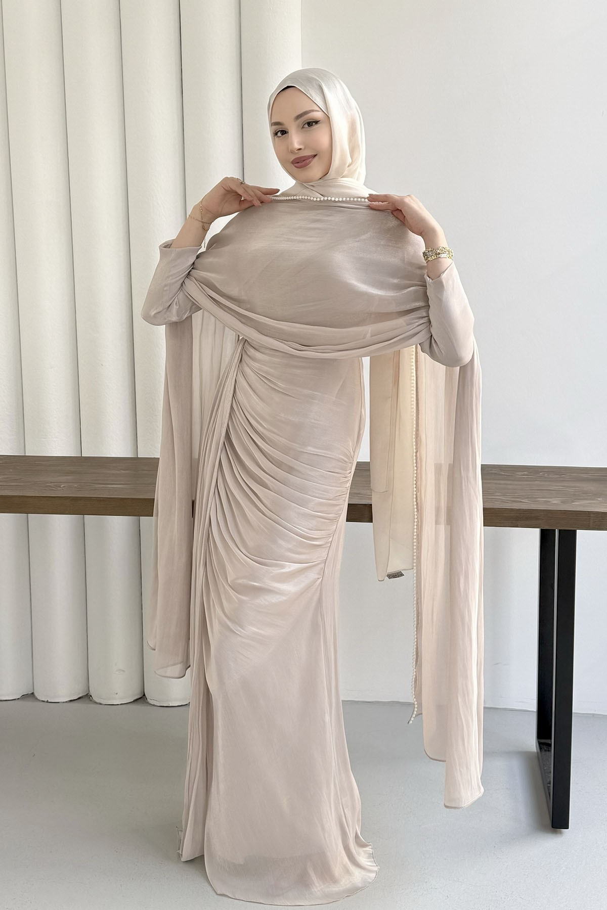 Royal İnci Fular & Şal Detaylı Tesettür Abiye-TAŞ