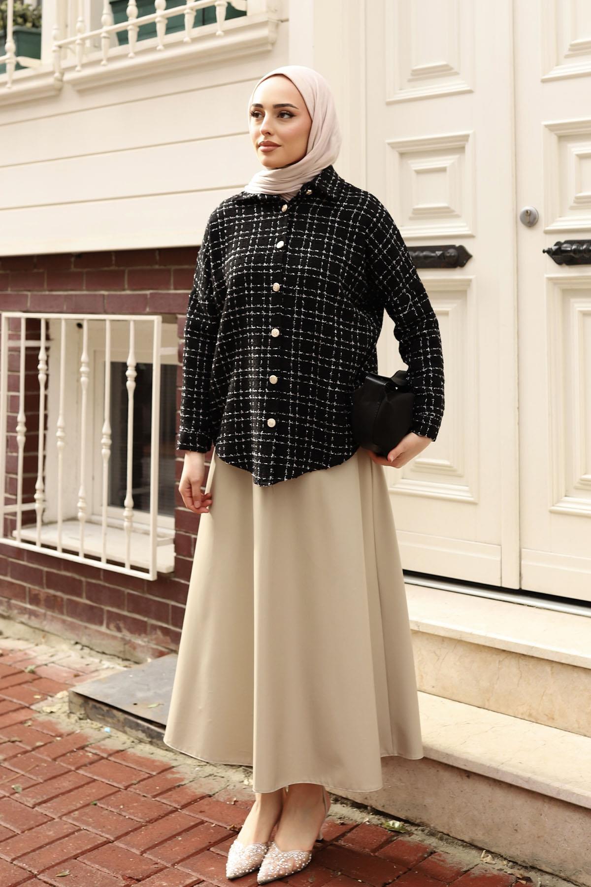 Şanel Gold Düğme Detay Gömlek-SİYAH