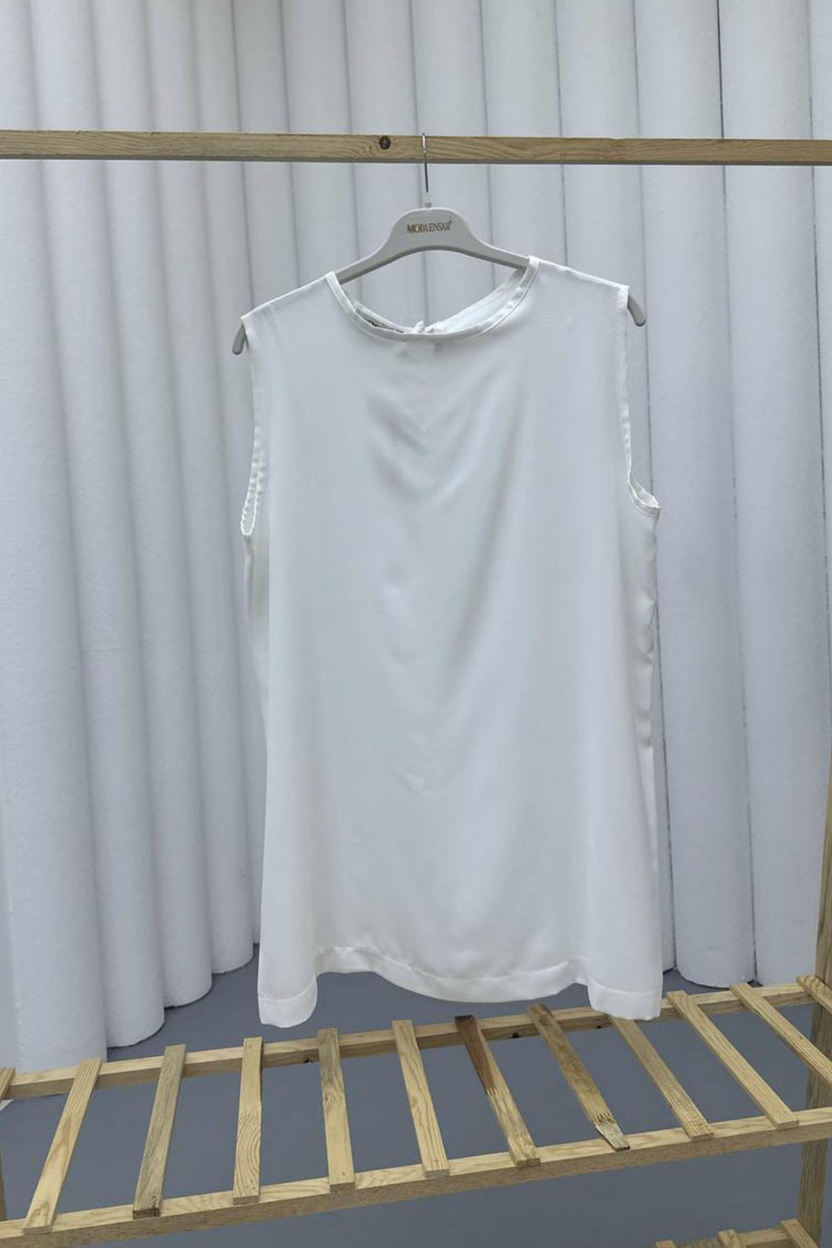 Sıfır Kol Saten İçlik-BEYAZ
