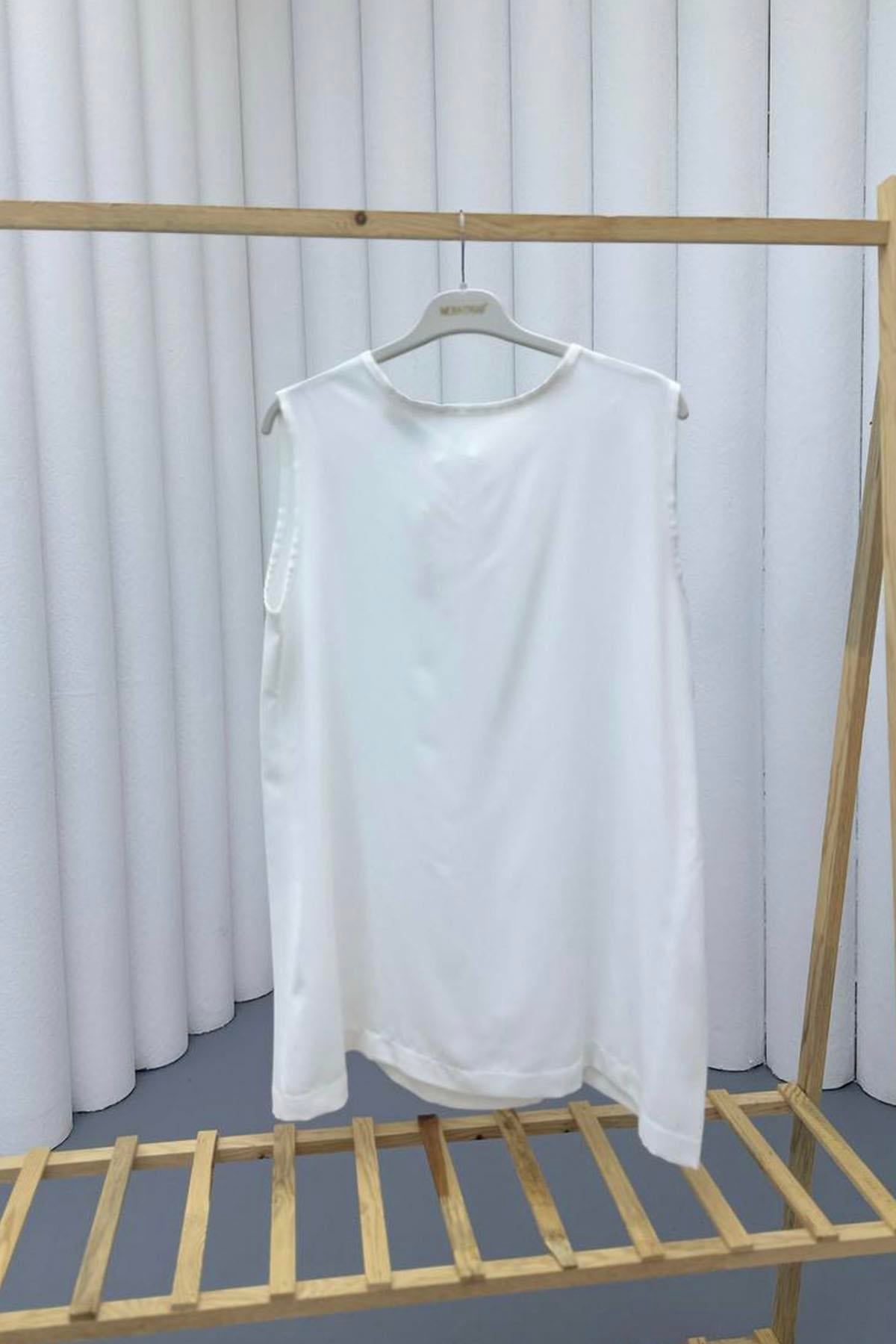 Sıfır Kol Saten İçlik-BEYAZ