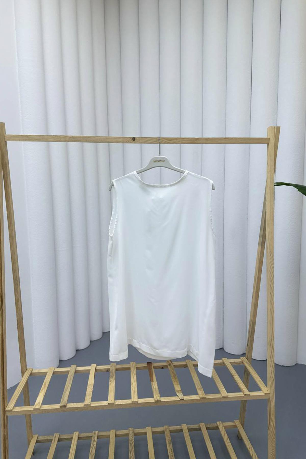 Sıfır Kol Saten İçlik-BEYAZ