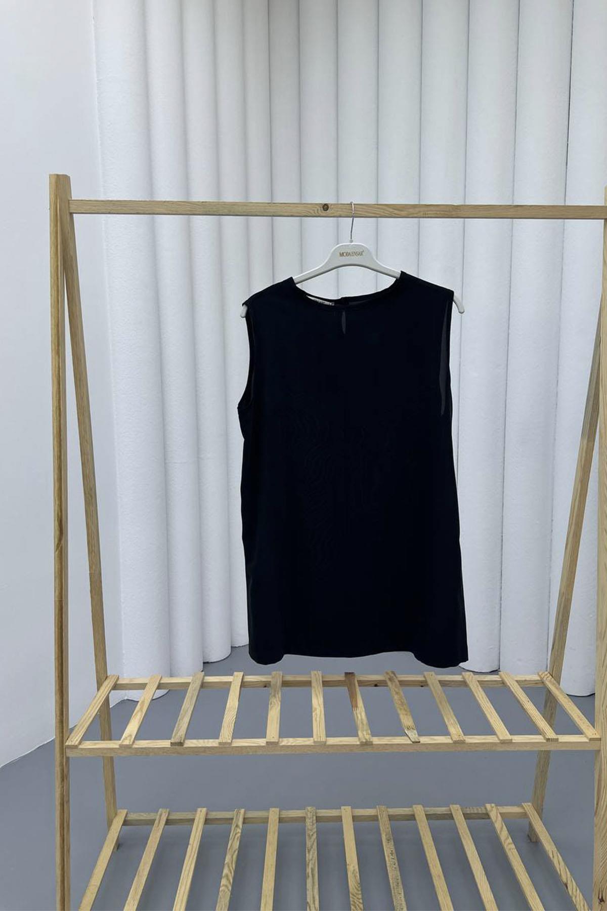 Sıfır Kol Saten İçlik-SİYAH