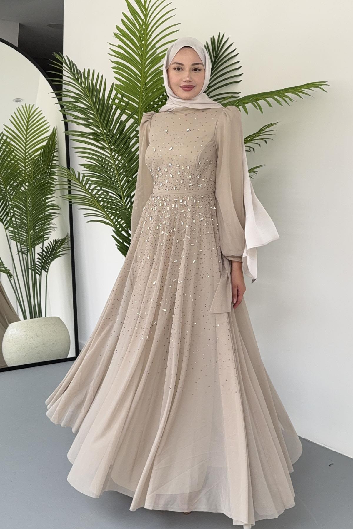 Taş İşlemeli Duru Tesettür Abiye-TAŞ