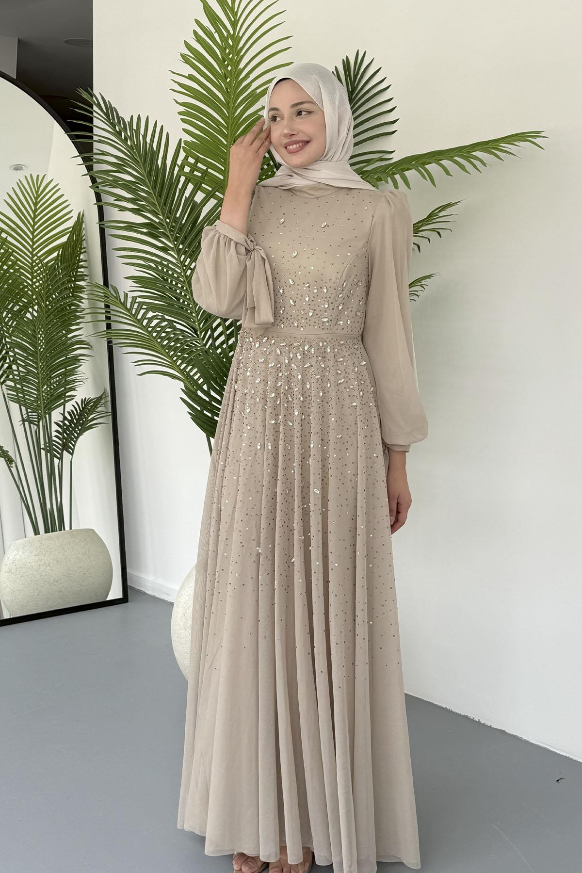 Taş İşlemeli Duru Tesettür Abiye-TAŞ