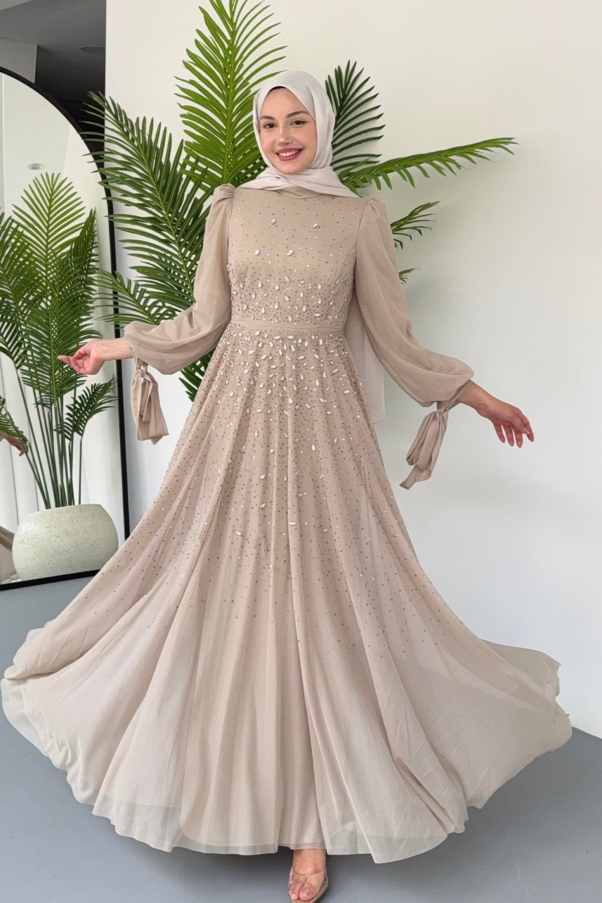 Taş İşlemeli Duru Tesettür Abiye-TAŞ