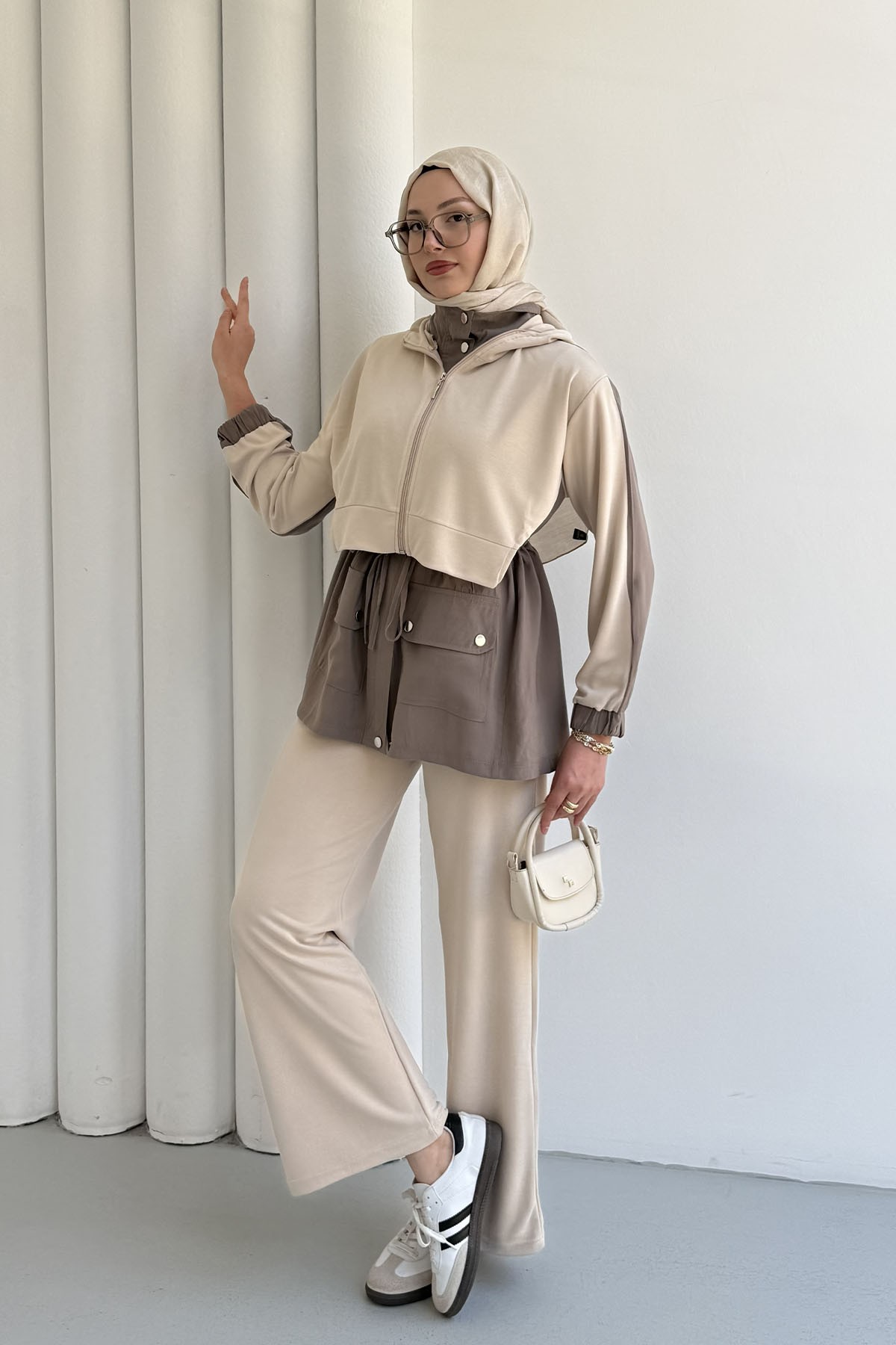 Tencel Kumaş Pantolonlu Üçlü Tesettür Takım-TAŞ