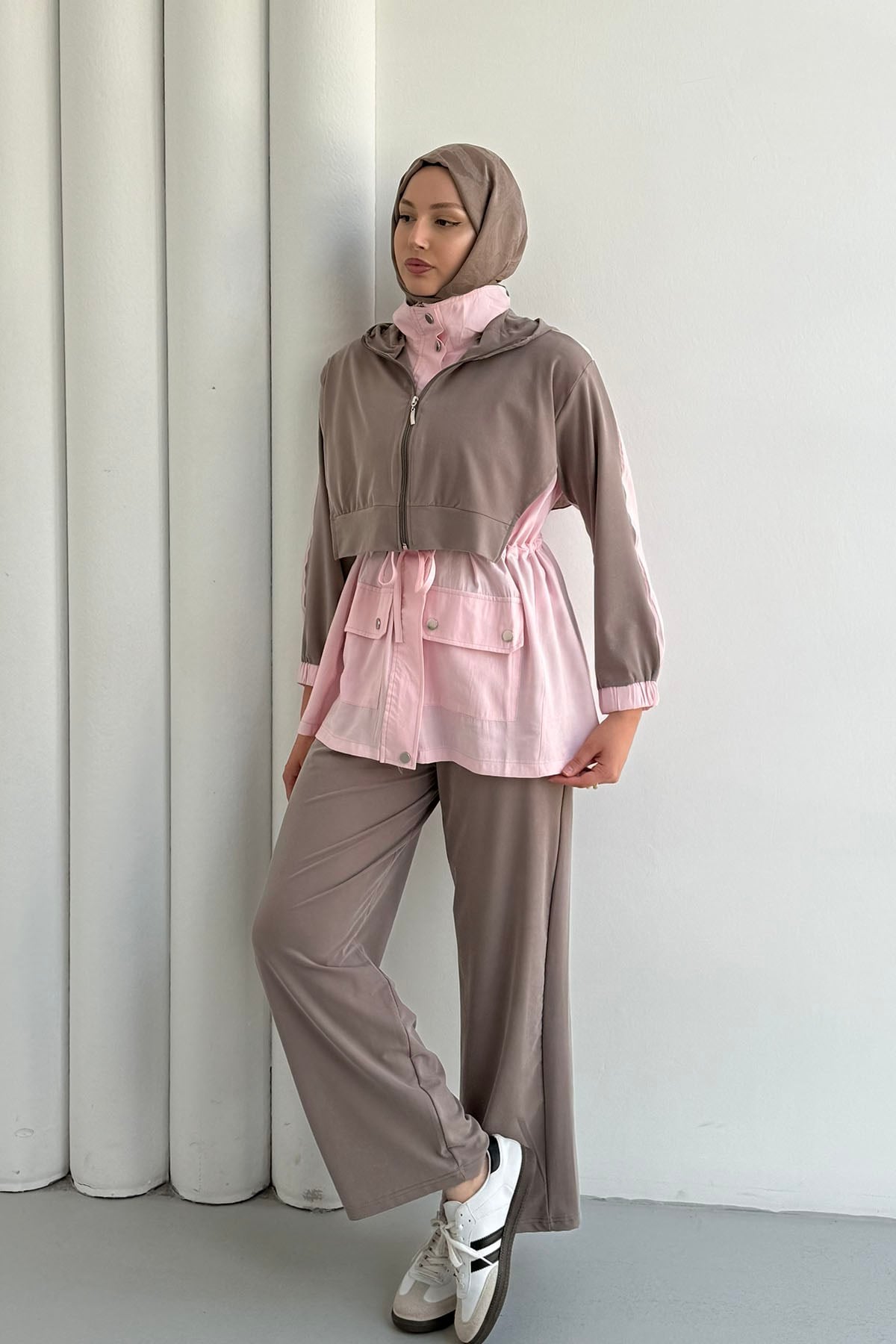 Tencel Kumaş Pantolonlu Üçlü Tesettür Takım-VİZON
