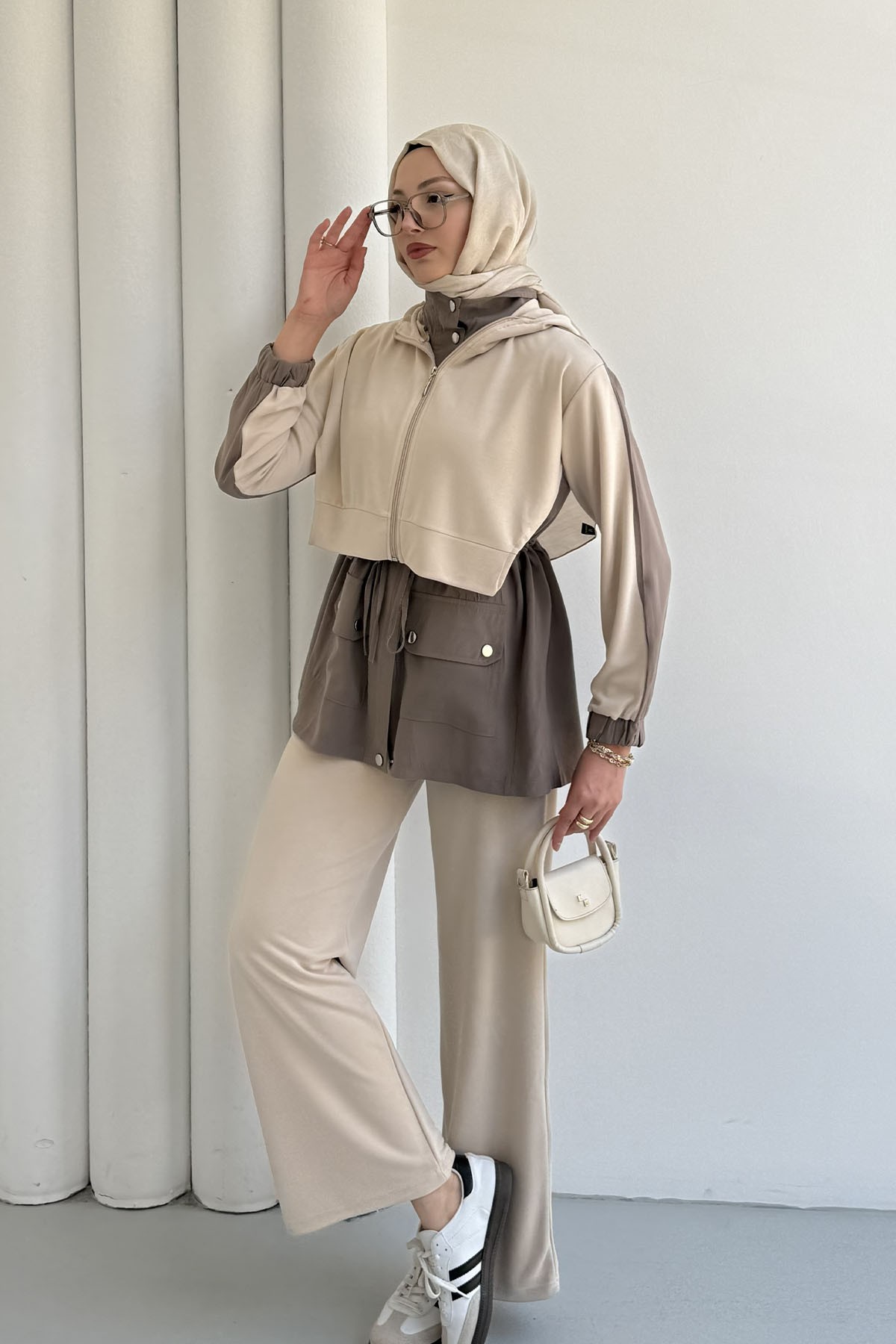Tencel Kumaş Pantolonlu Üçlü Tesettür Takım-TAŞ