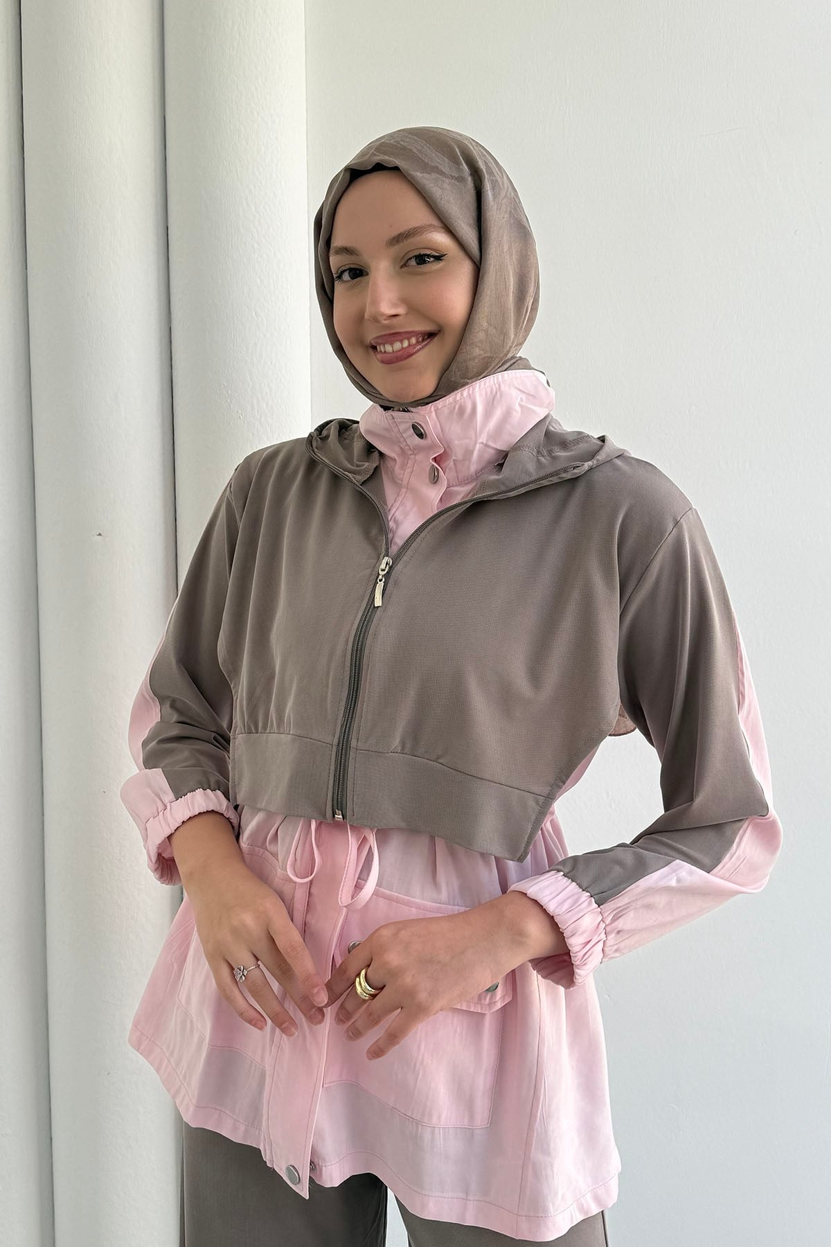 Tencel Kumaş Pantolonlu Üçlü Tesettür Takım-VİZON