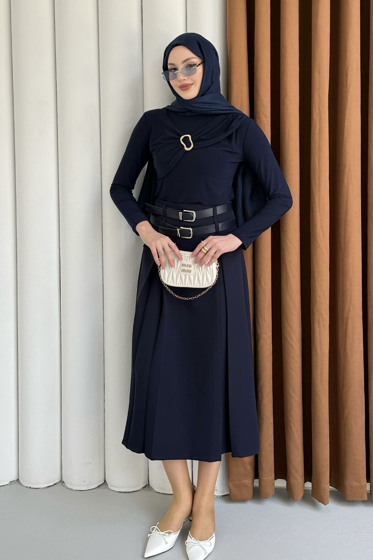 Toka Detaylı Sandy Bluz-LACİVERT