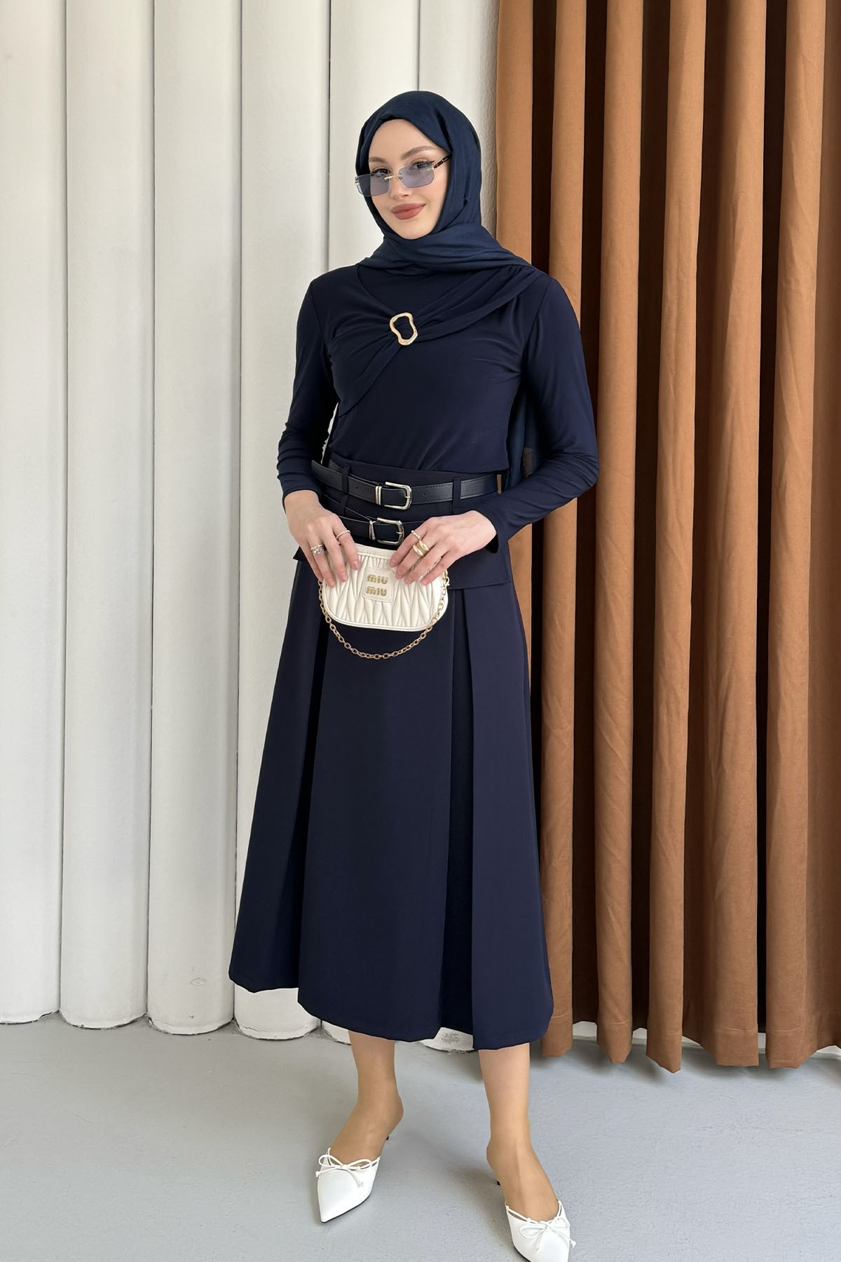 Toka Detaylı Sandy Bluz-LACİVERT