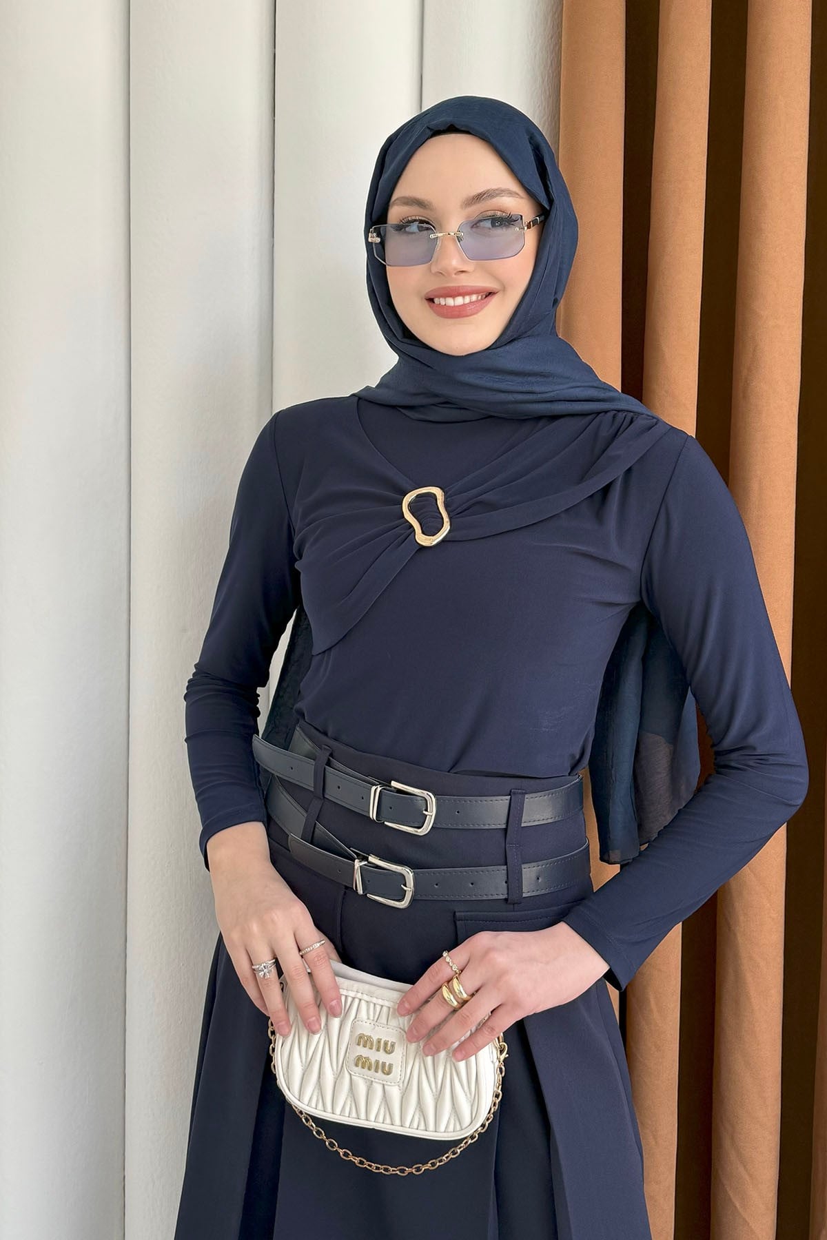 Toka Detaylı Sandy Bluz-LACİVERT