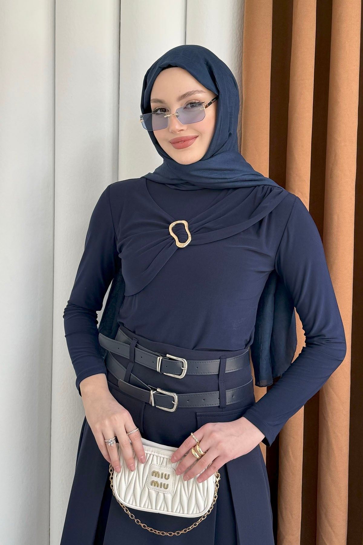 Toka Detaylı Sandy Bluz-LACİVERT